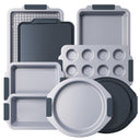 9-Piece Ceramic Nonstick Bakeware Set with Silicone Handles – Gray blue, Heavy Duty Aluminized Steel