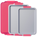 Ceramic nonstick baking sheet set with half, jelly roll, and quarter pans, rose