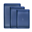 Diamond texture nonstick baking sheet pan set with rim, includes half sheet, jelly roll, and quarter sheet pans