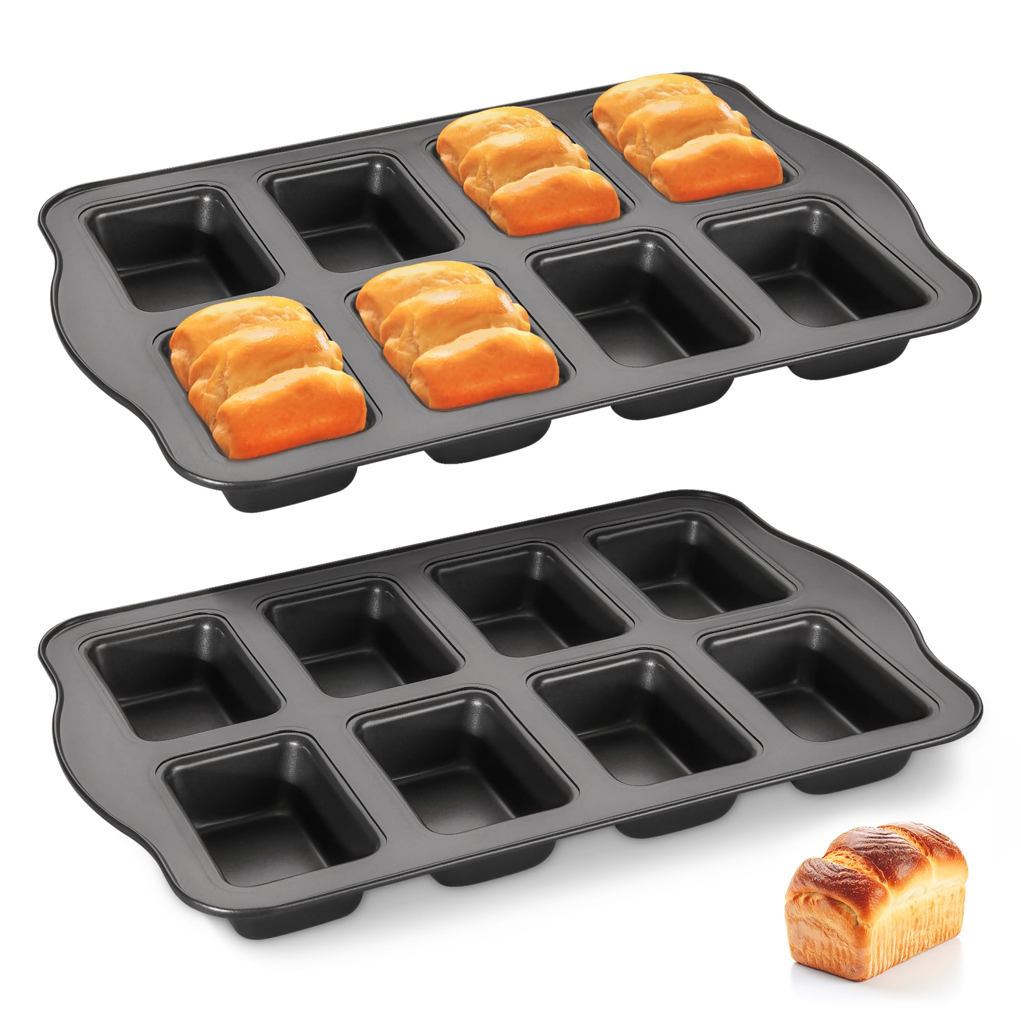 Mini Loaf Baking Pan, 8-Cavity (2-Pack) Small Cornbread Pan