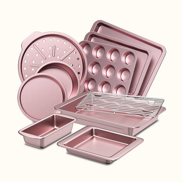 pink 10-piece wide-rimmed baking tray set by HONGBAKE