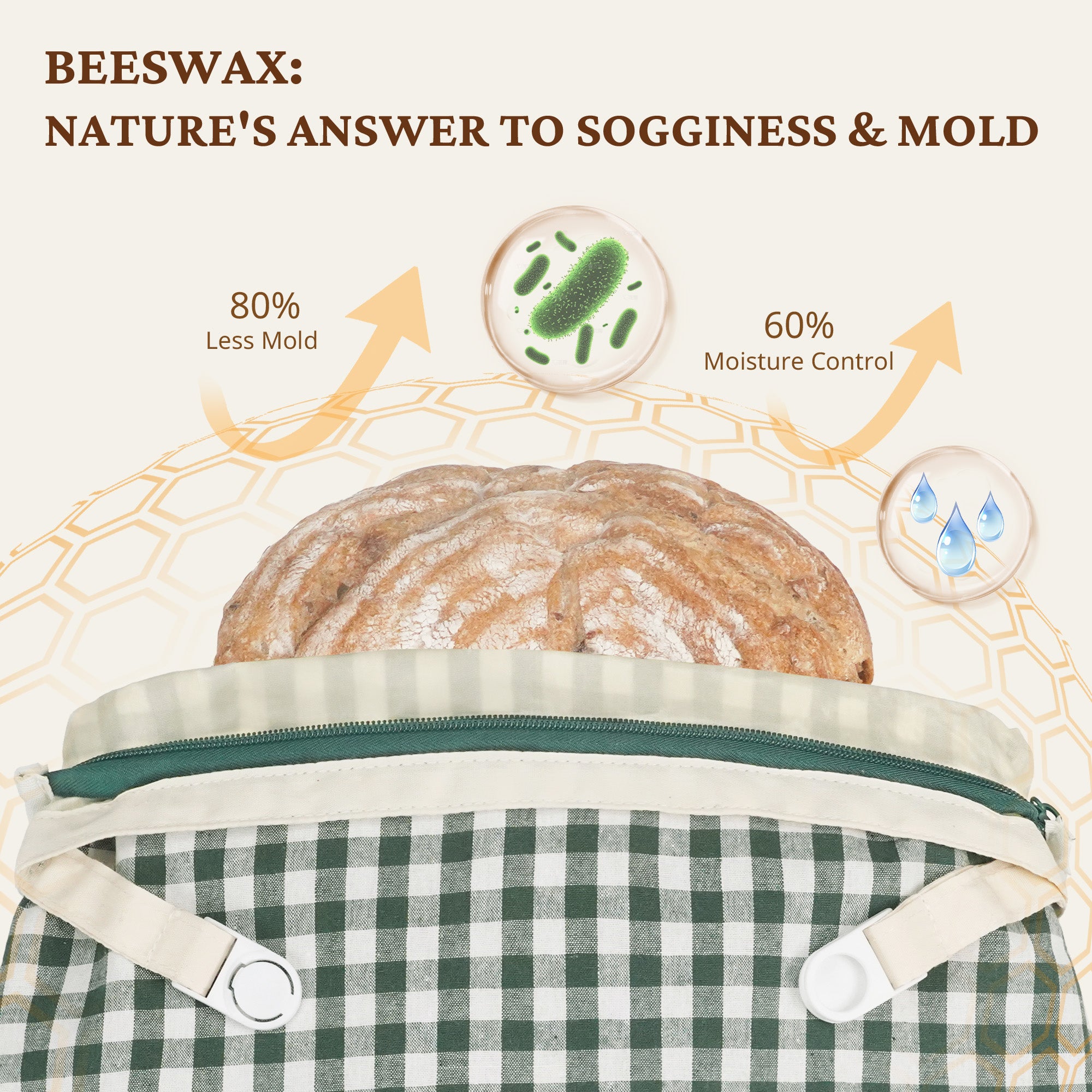 Organic Linen & Beeswax Bread Bag with Zipper (2-Pack)