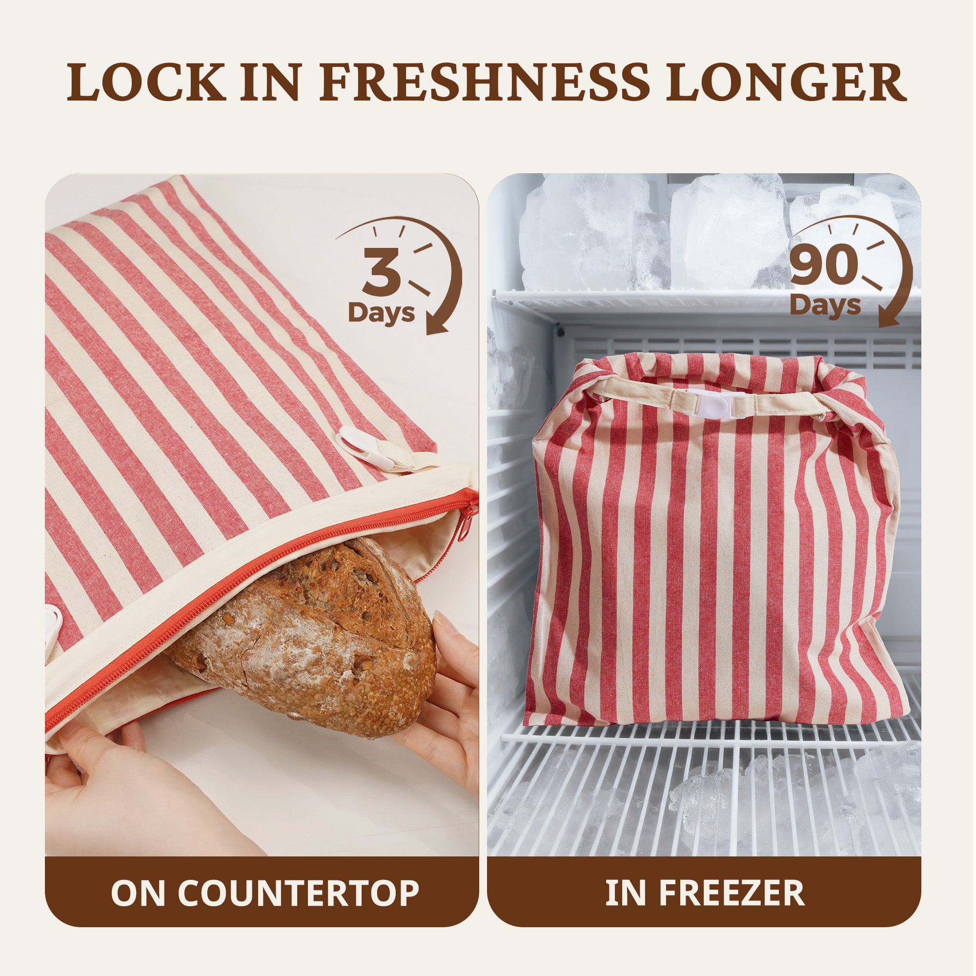 Organic Linen & Beeswax Bread Bag with Zipper (2-Pack)