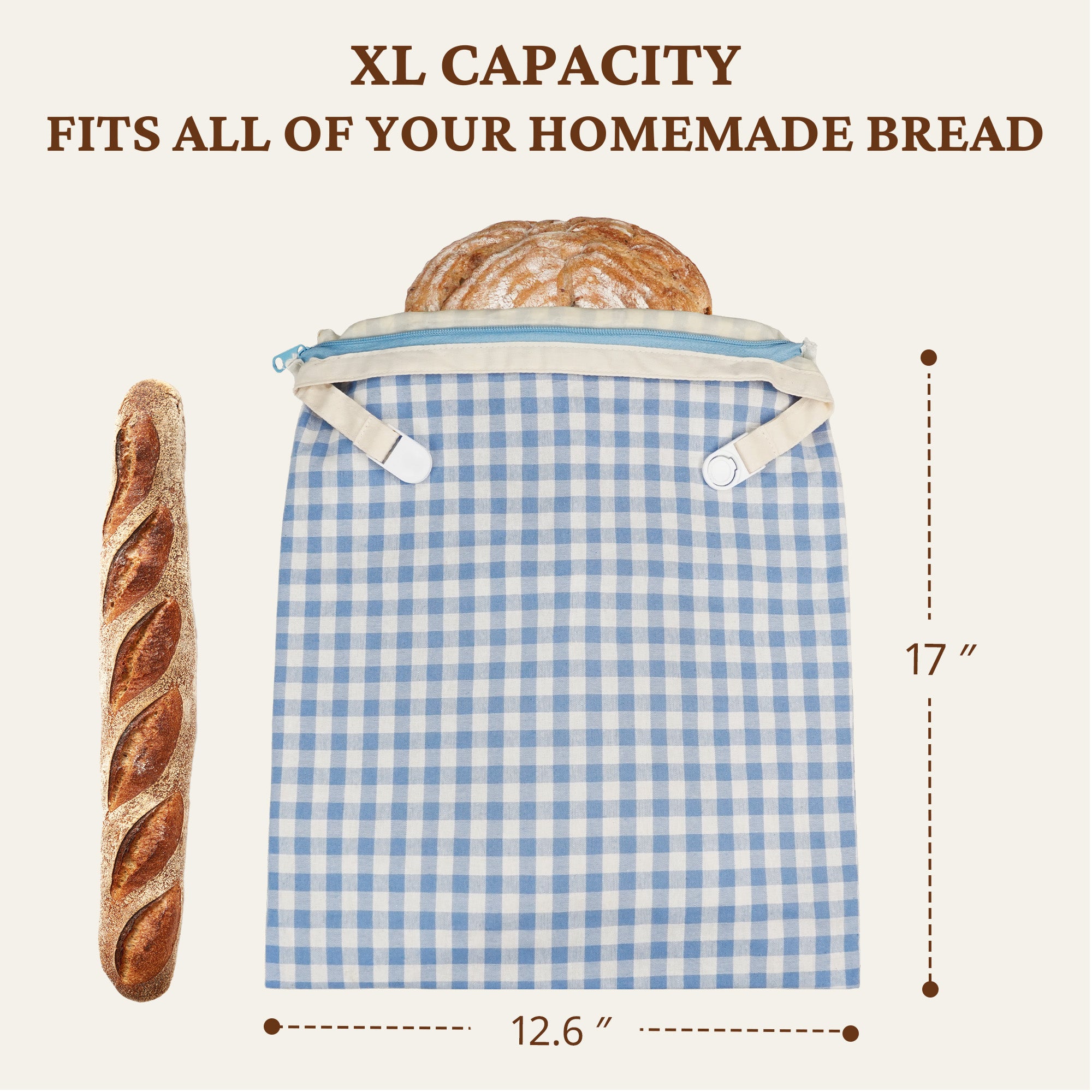 Organic Linen & Beeswax Bread Bag with Zipper (2-Pack)