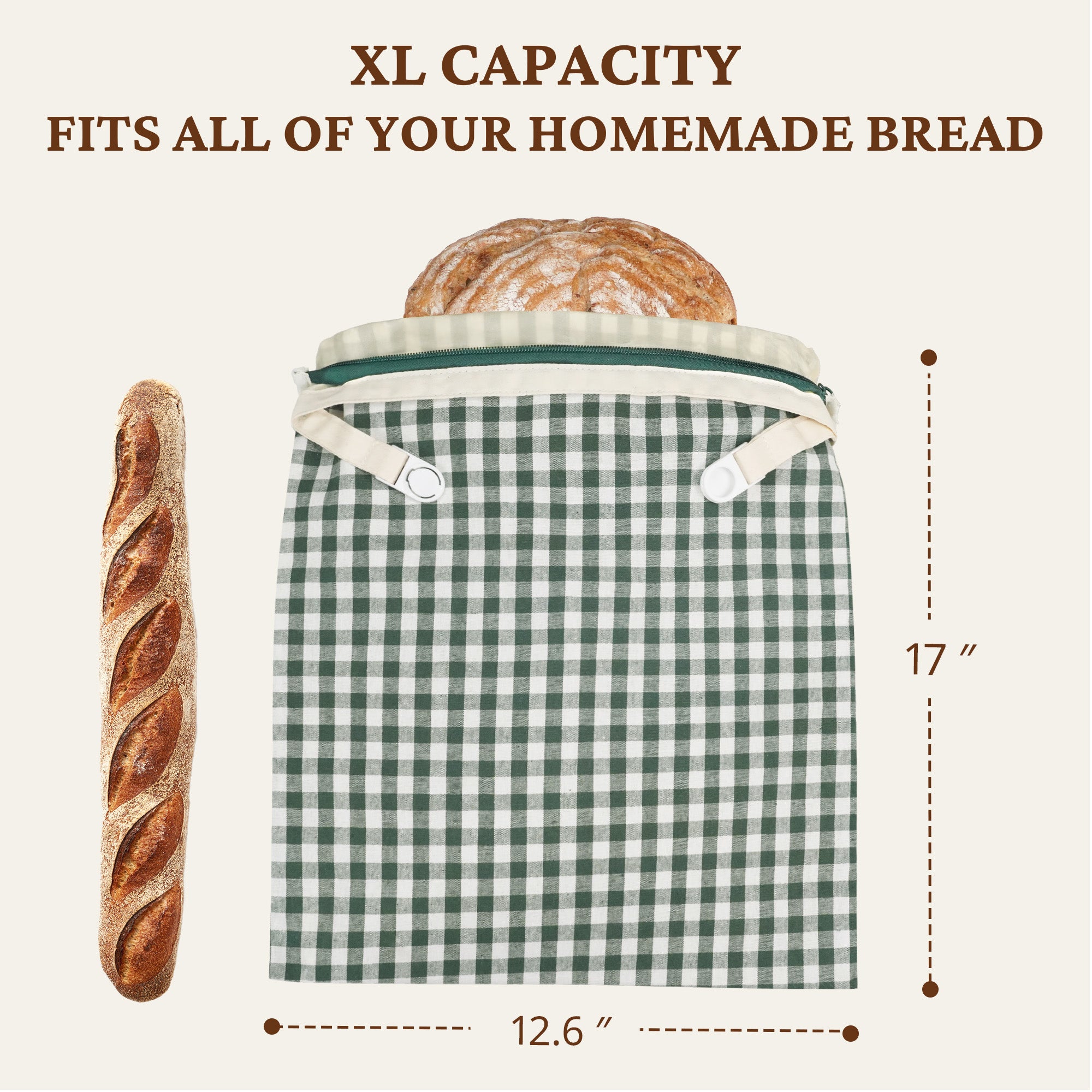 Organic Linen & Beeswax Bread Bag with Zipper (2-Pack)