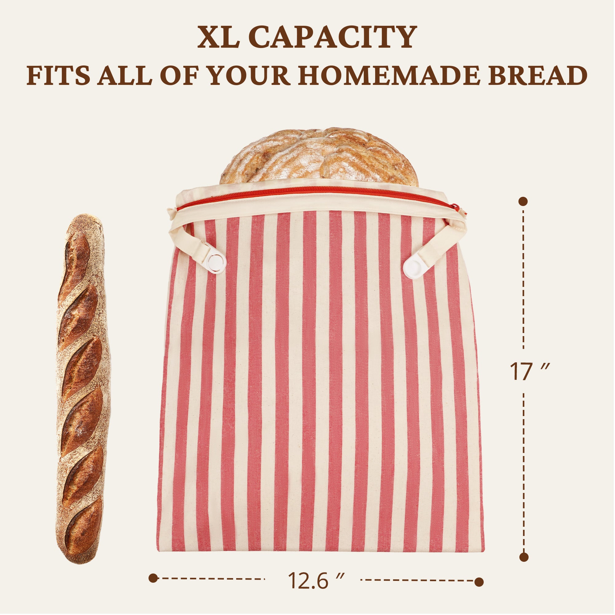 Organic Linen & Beeswax Bread Bag with Zipper (2-Pack)