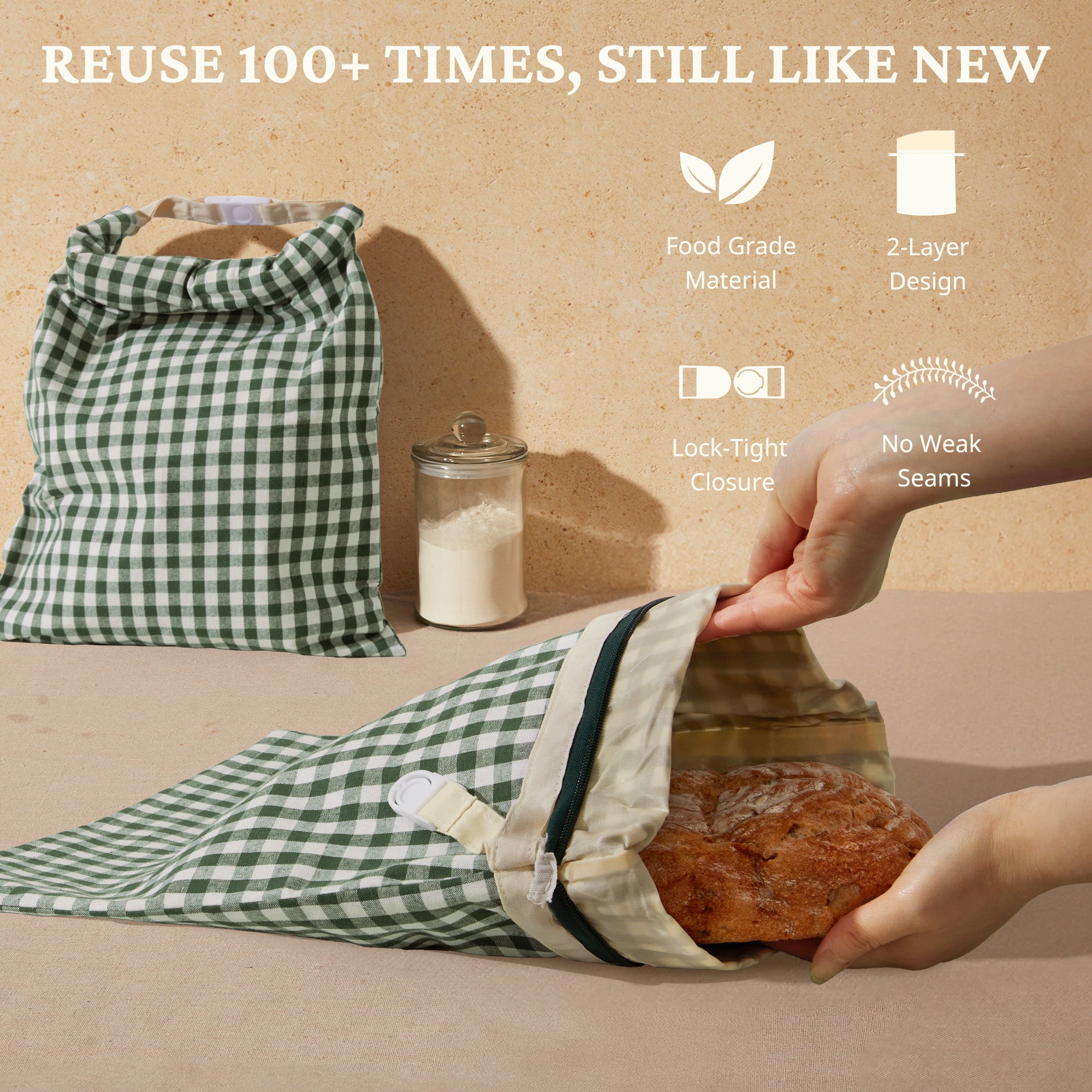 Organic Linen & Beeswax Bread Bag with Zipper (2-Pack)
