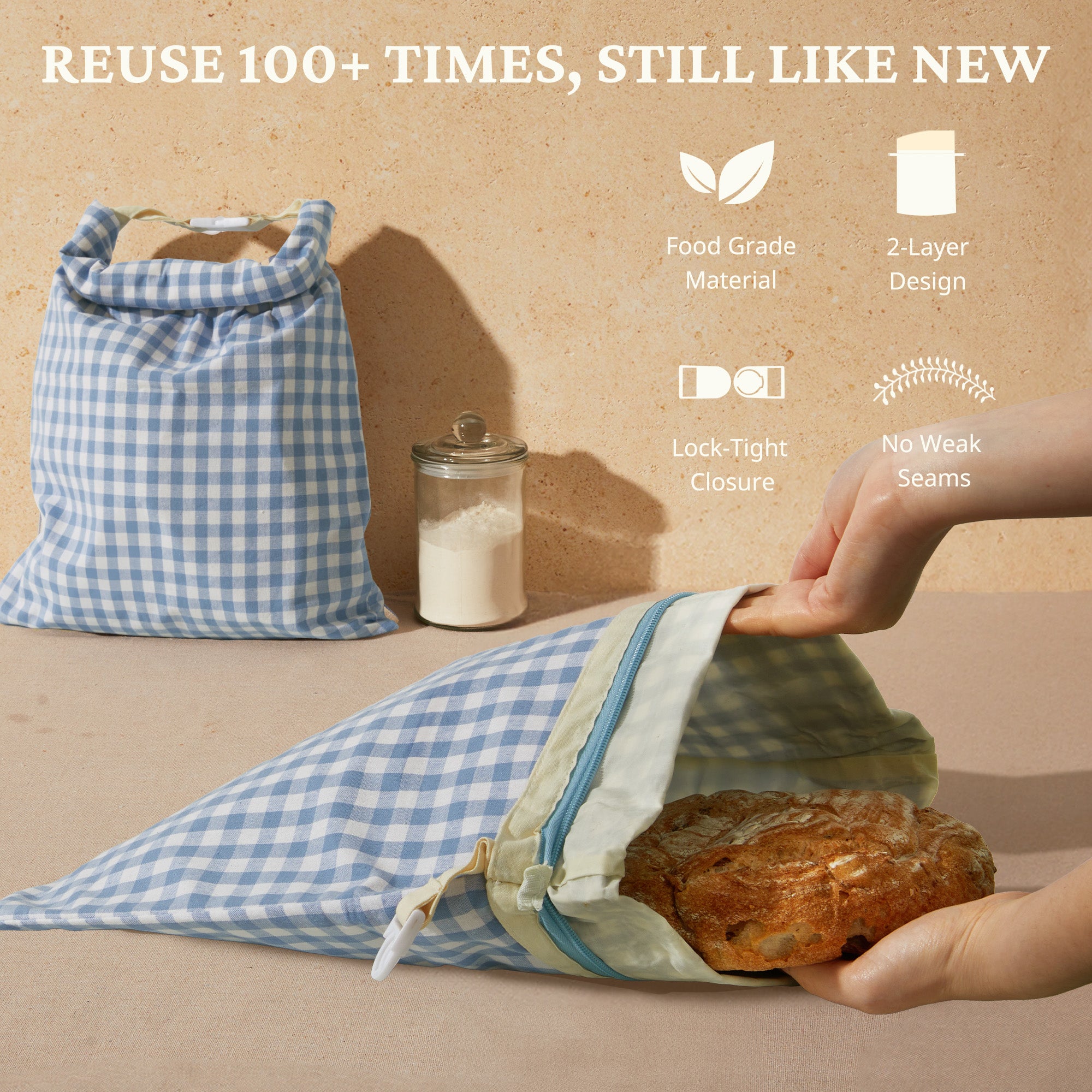 Organic Linen & Beeswax Bread Bag with Zipper (2-Pack)