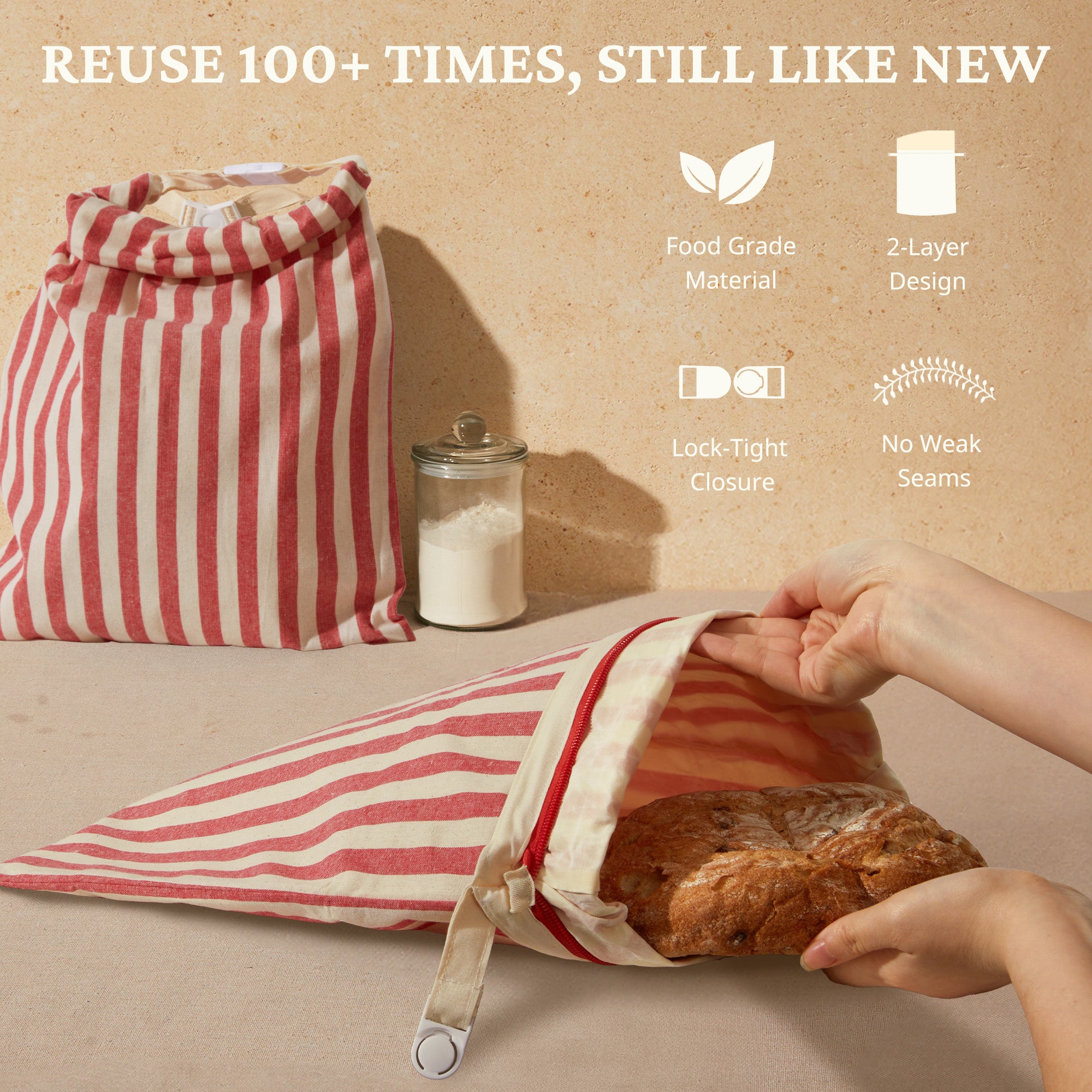 Organic Linen & Beeswax Bread Bag with Zipper (2-Pack)