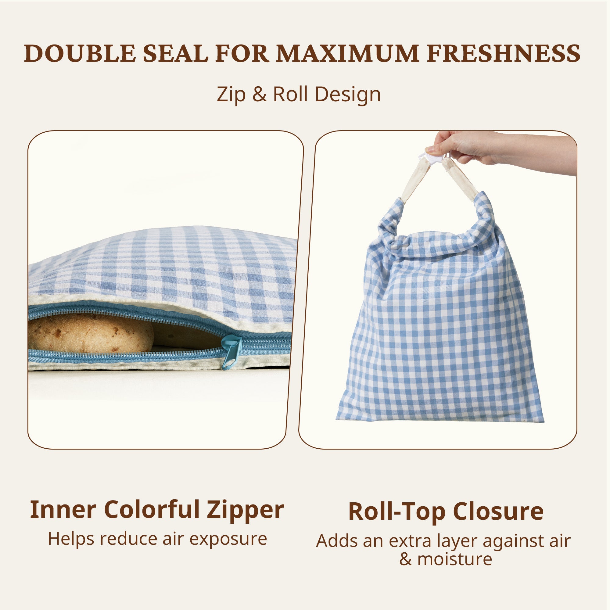 Organic Linen & Beeswax Bread Bag with Zipper (2-Pack)