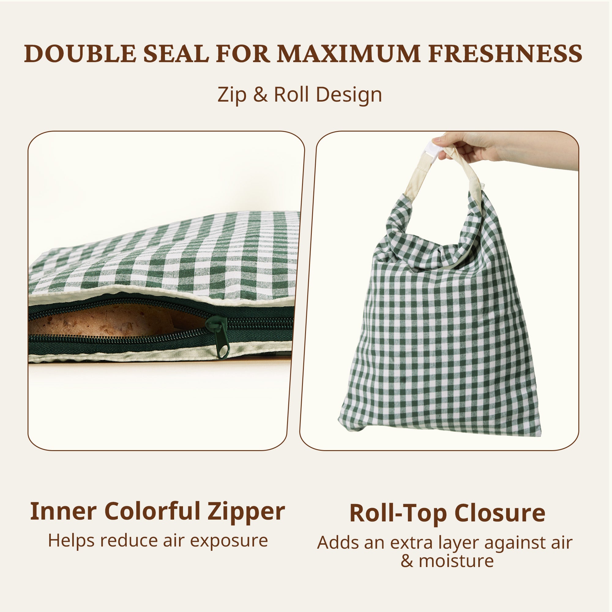 Organic Linen & Beeswax Bread Bag with Zipper (2-Pack)