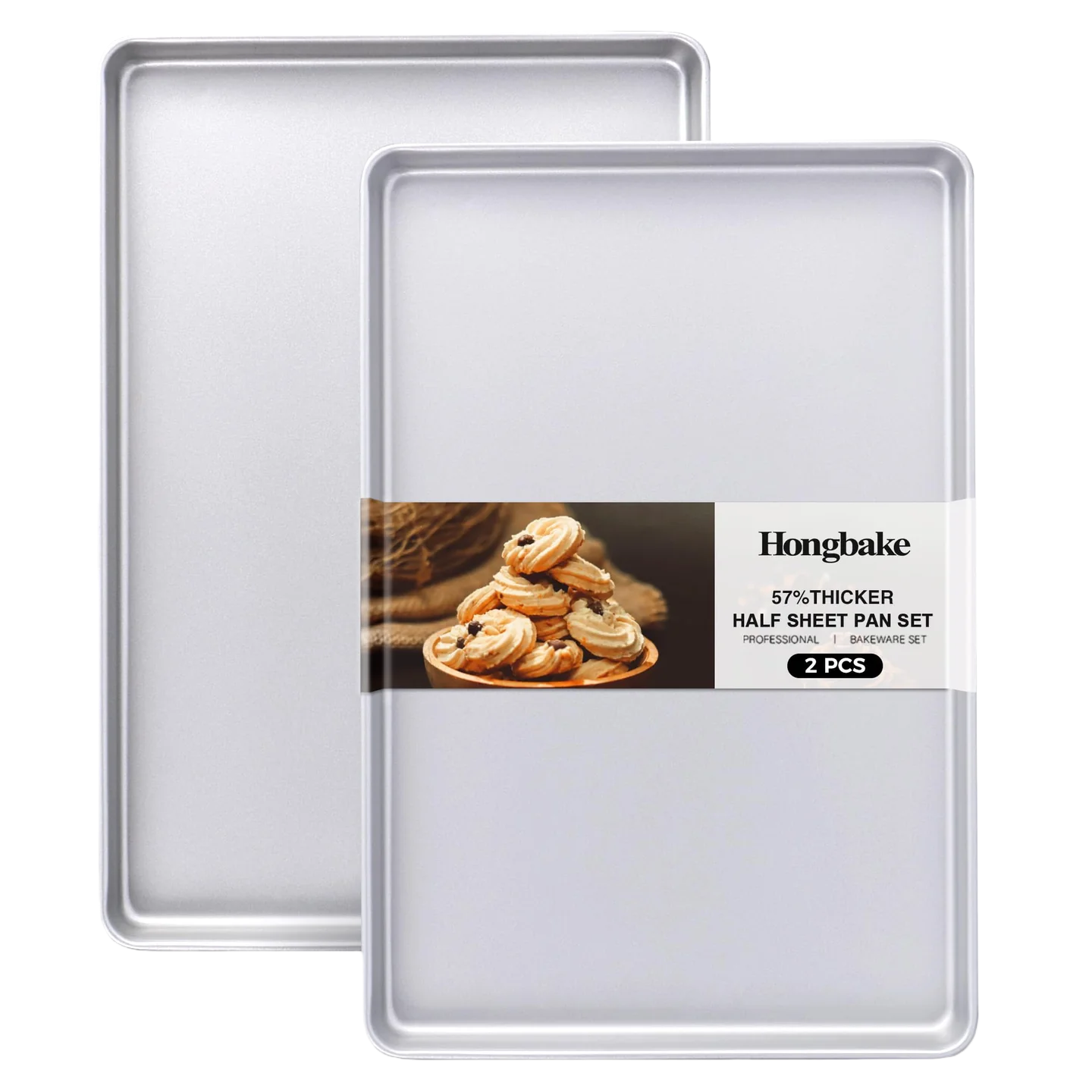 HONGBAKE 2-Pack Carbon Steel Nonstick Half Sheet Baking Pans 17.5x12 Inch