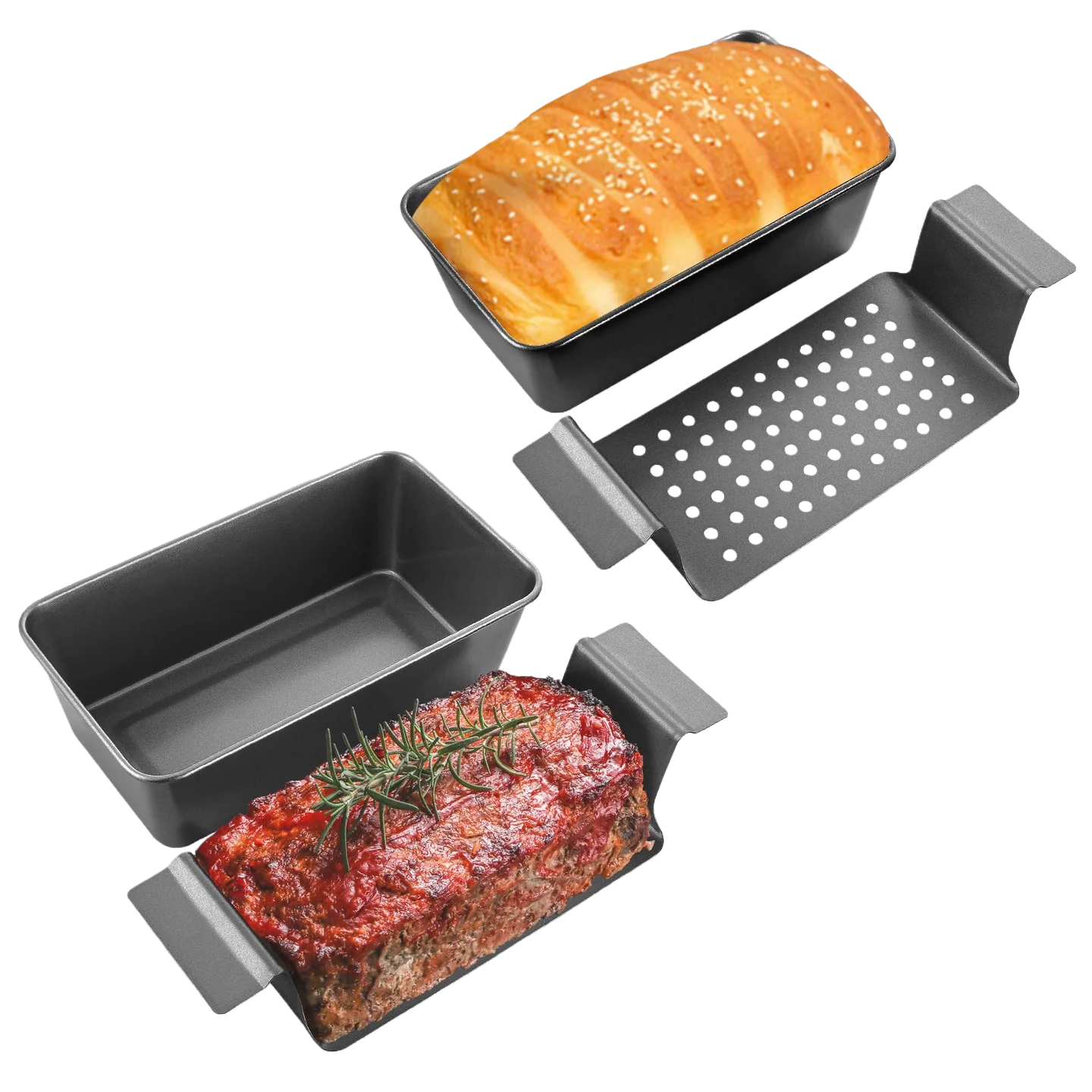Meatloaf Pan with Drain Tray, 9 x 5 Loaf Pan with Insert (2-Pack)
