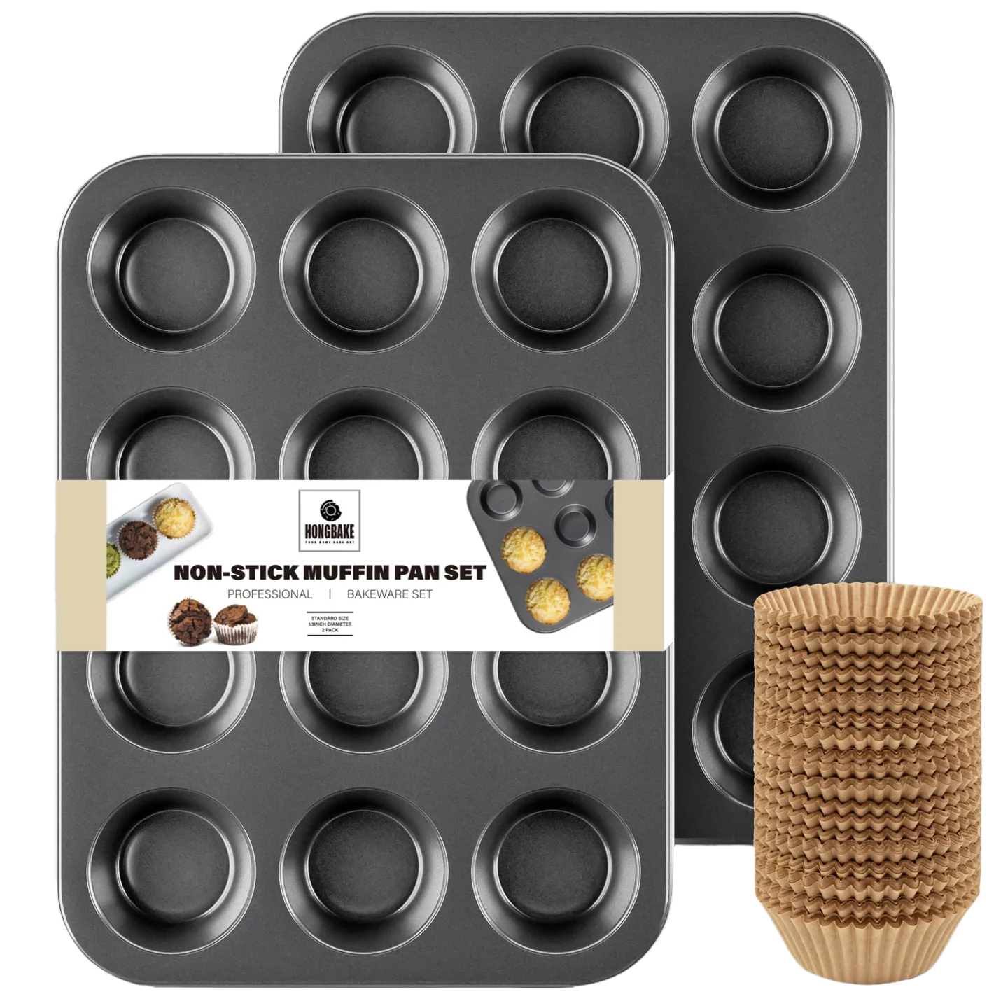 Muffin Pan with 500 Cupcake Liners, 12-Cup (2-Pack)