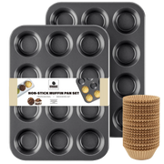 Nonstick Standard Muffin Pan, 12-Cup (2-Pack) with Cupcake Liner (500-Pack)