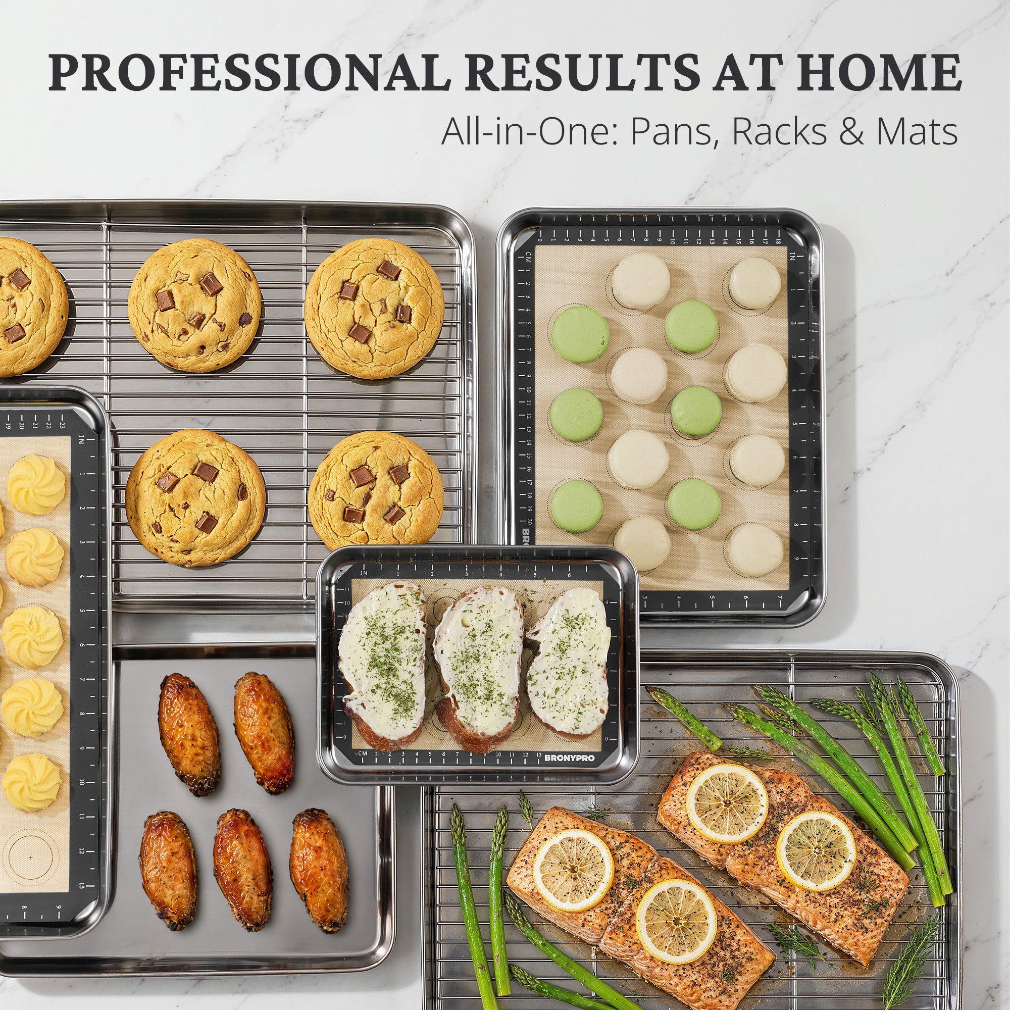 Mirror Finish Baking Sheet, Rack & Silicone Mat Set (6-Piece)