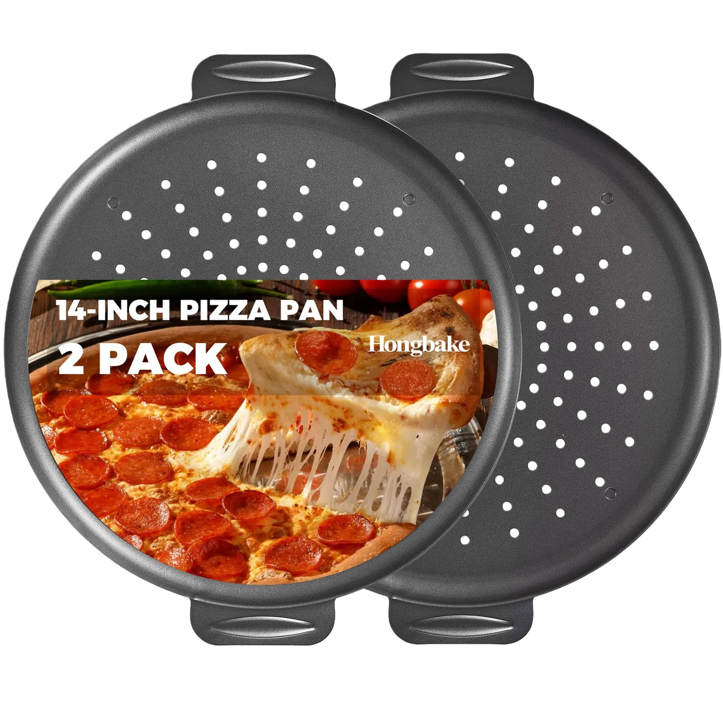 Rust-Free Pizza Pan with Holes, 14 Inch, 0.8mm Thick (2-Pack)