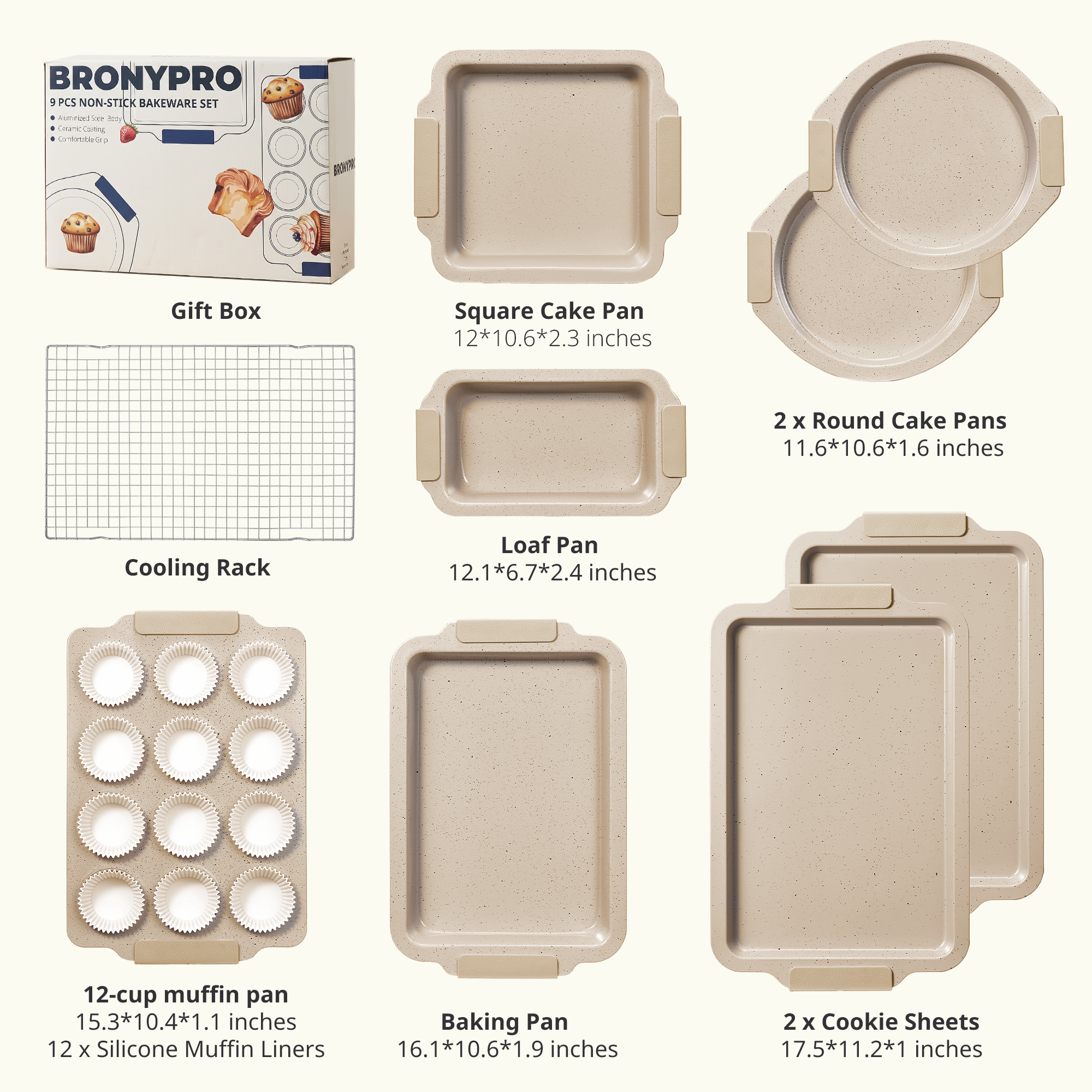 Ceramic Nonstick Aluminized Steel Bakeware Set (21-Piece)