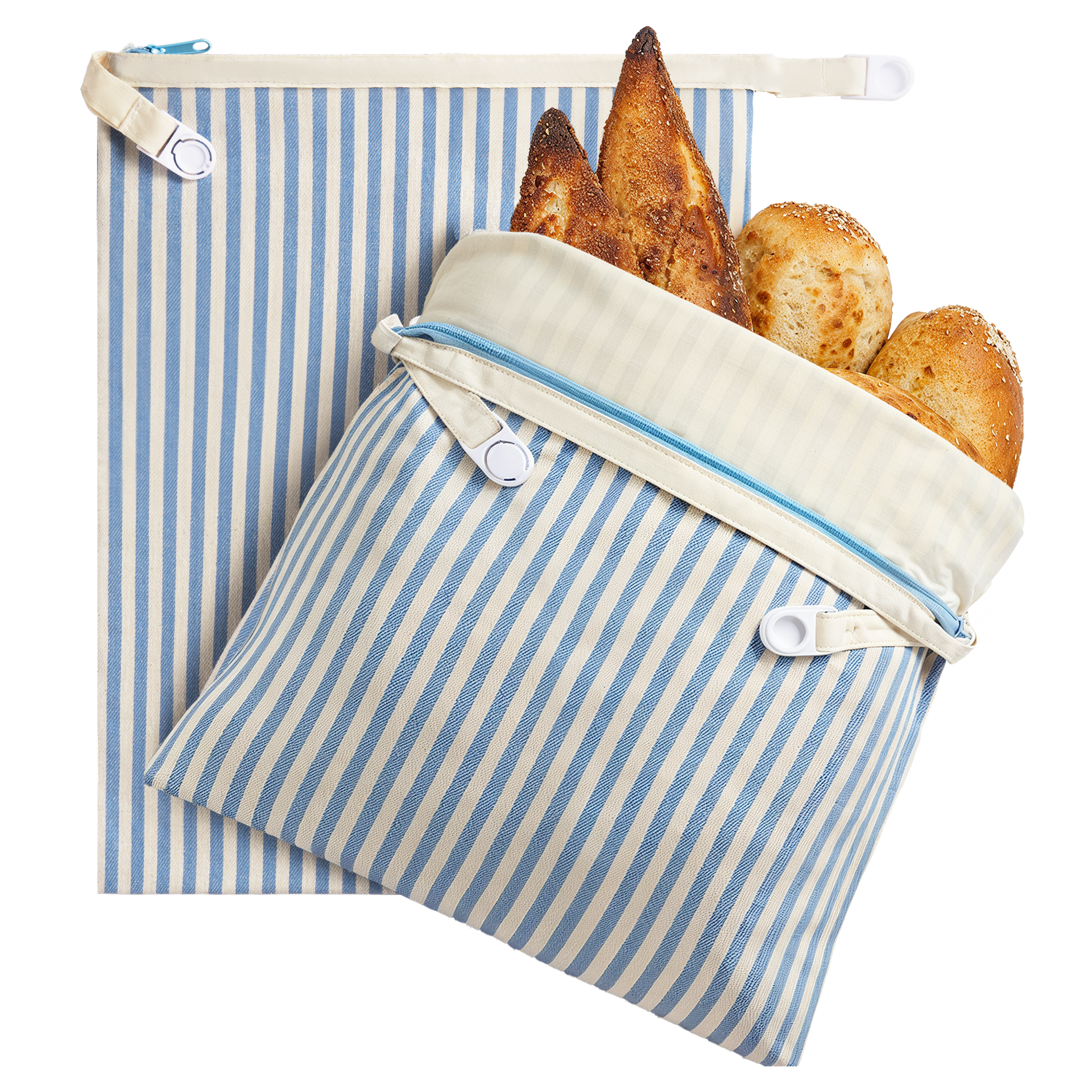 Organic Cotton & Beeswax Bread Bag with Zipper (2-Pack) - Royal Blue