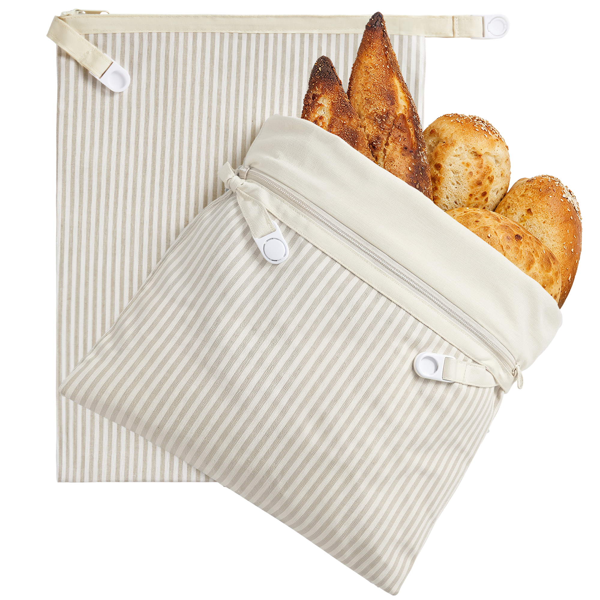 Organic Linen & Beeswax Bread Bag with Zipper (2-Pack)
