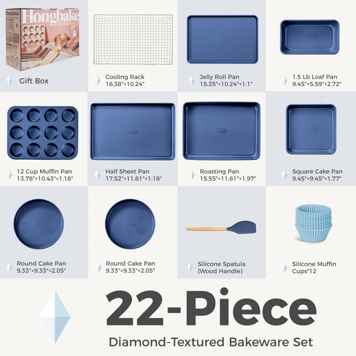Diamond Texture Nonstick Bakeware Set (22-Piece)
