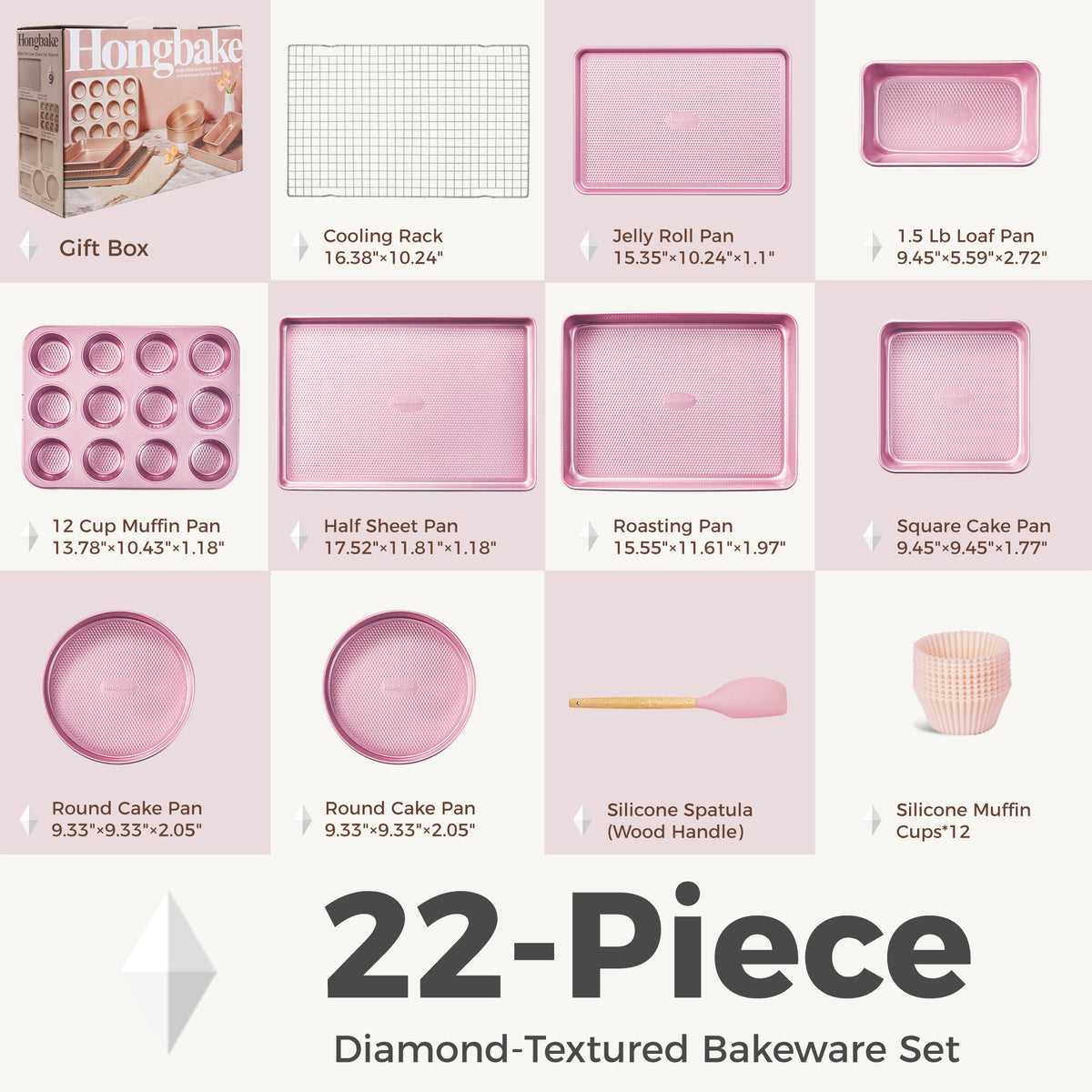 Diamond Texture Nonstick Bakeware Set (22-Piece)