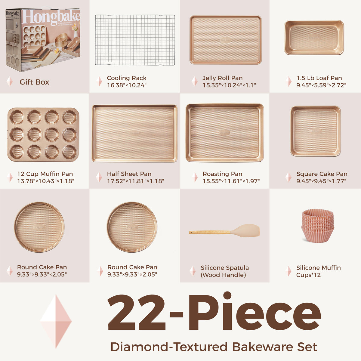 Diamond Texture Nonstick Bakeware Set (22-Piece)