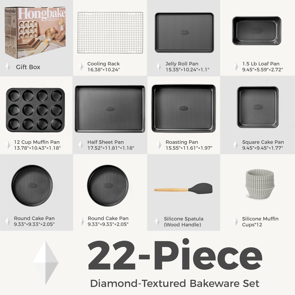 Diamond Texture Nonstick Bakeware Set (22-Piece)