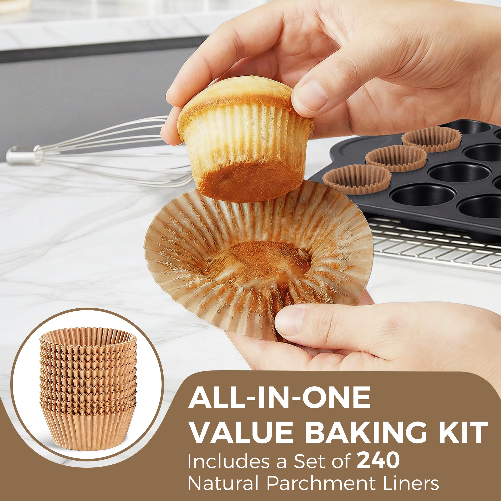 Nonstick Mini Muffin Pan, 24-Cup (2-Pack) with Cupcake Liner (240-Pack)