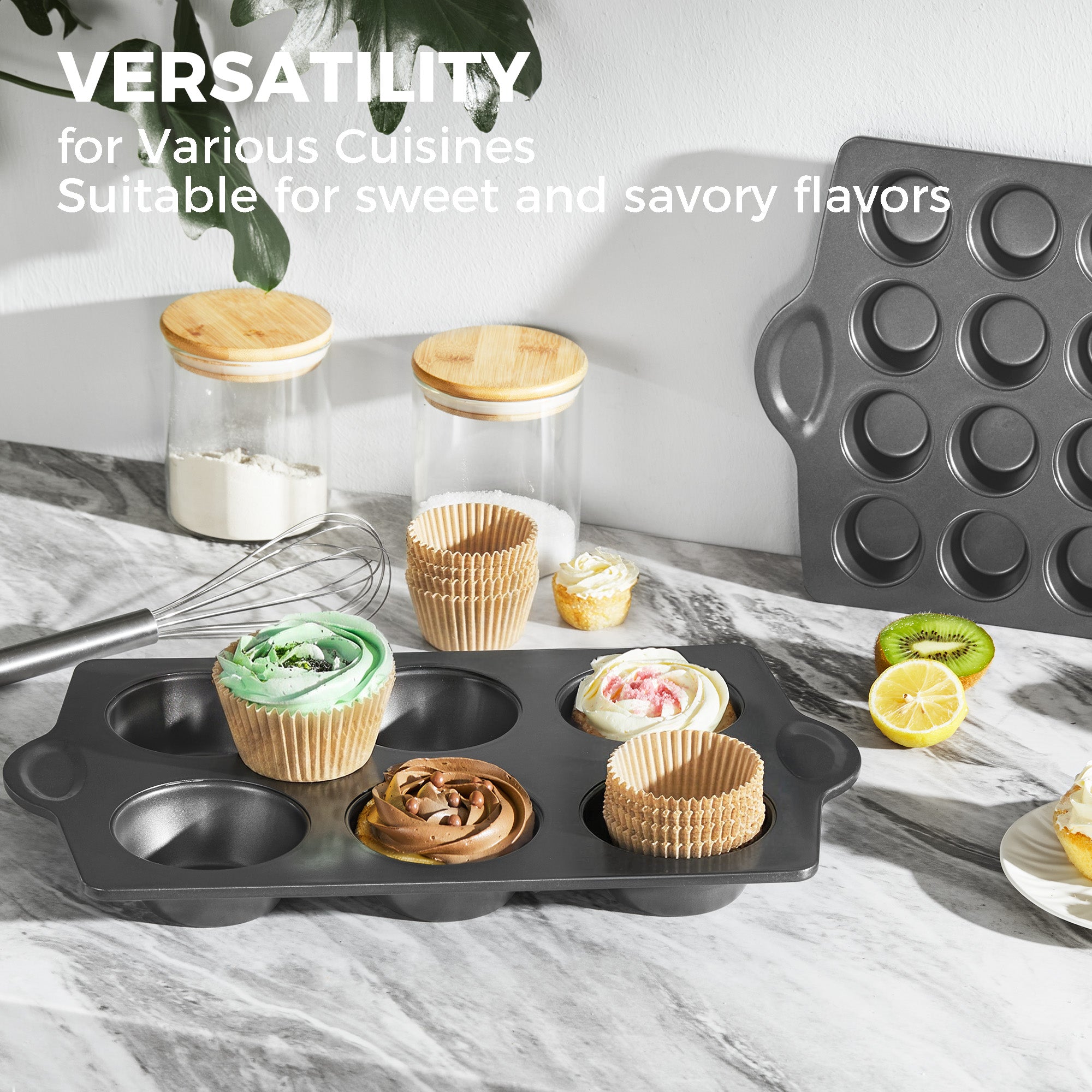 Nonstick Jumbo Muffin Pan, 6-Cup (2-Pack) with Cupcake Liner (120-Pack)