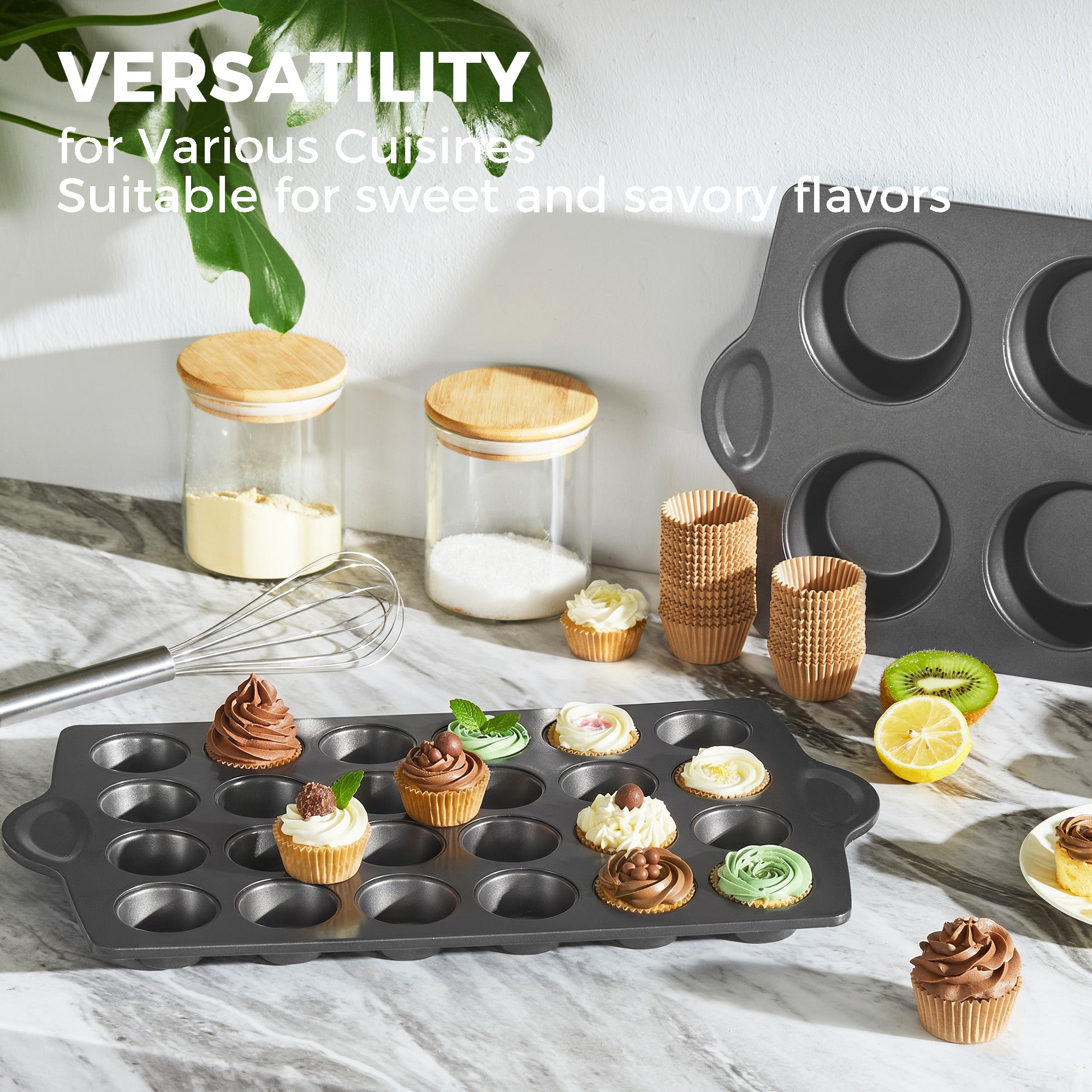 Nonstick Mini Muffin Pan, 24-Cup (2-Pack) with Cupcake Liner (240-Pack)