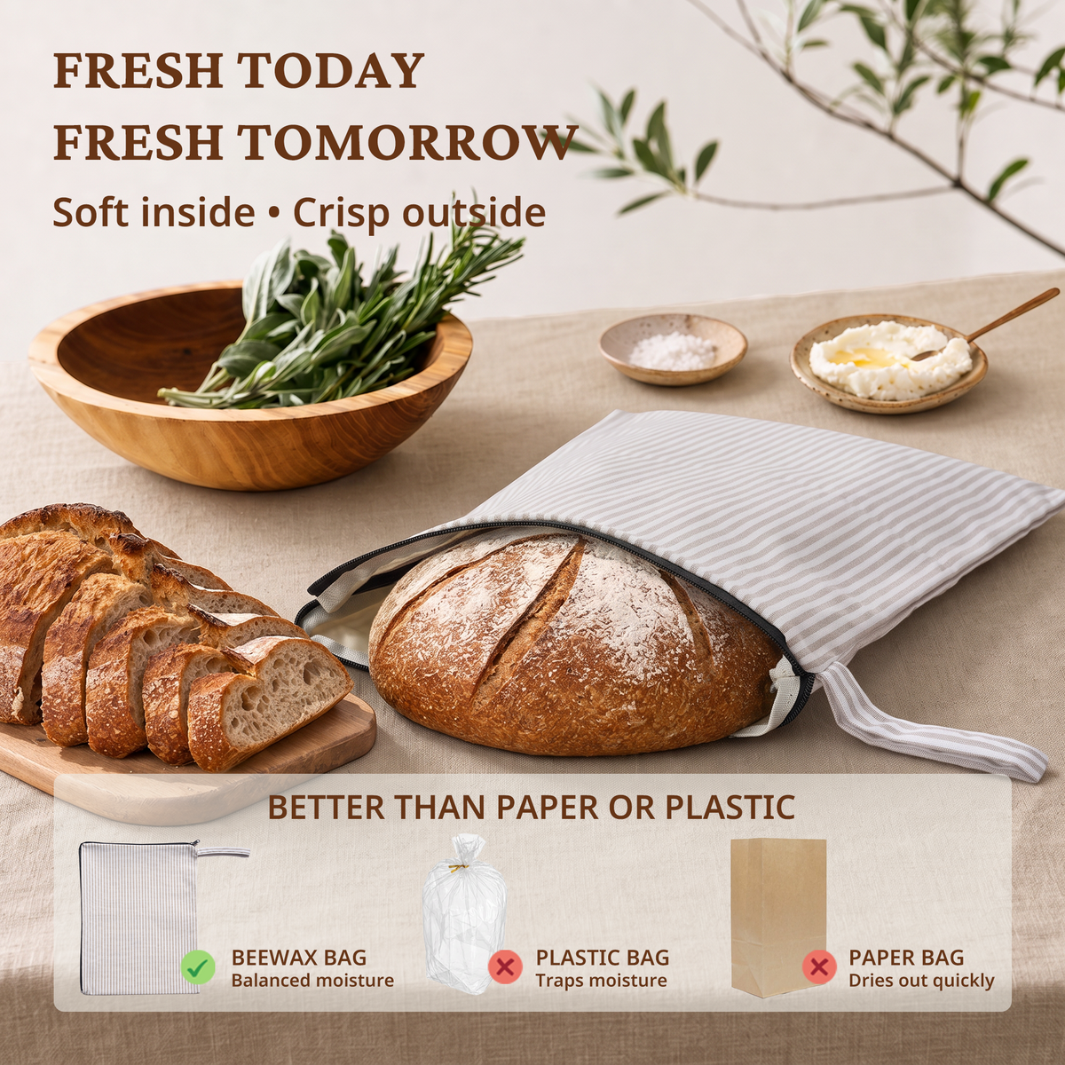 Beeswax Bread Bag with L-Shaped Zipper (2-Pack)