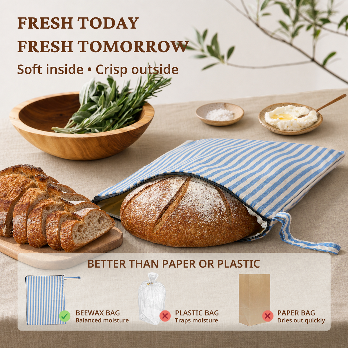 Beeswax Bread Bag with L-Shaped Zipper (2-Pack)