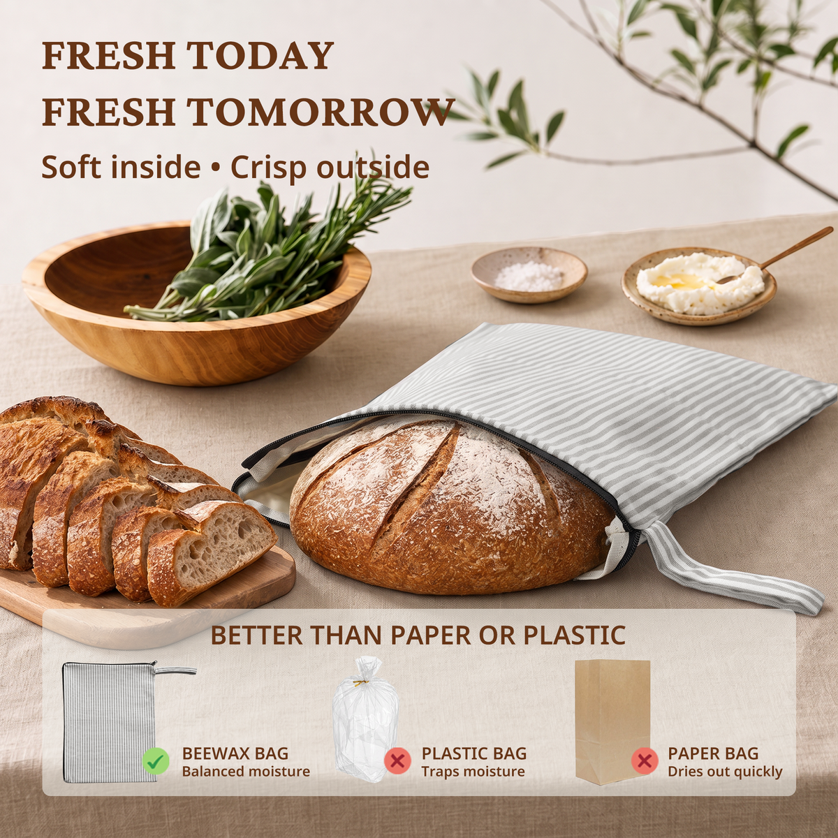 Beeswax Bread Bag with L-Shaped Zipper (2-Pack)