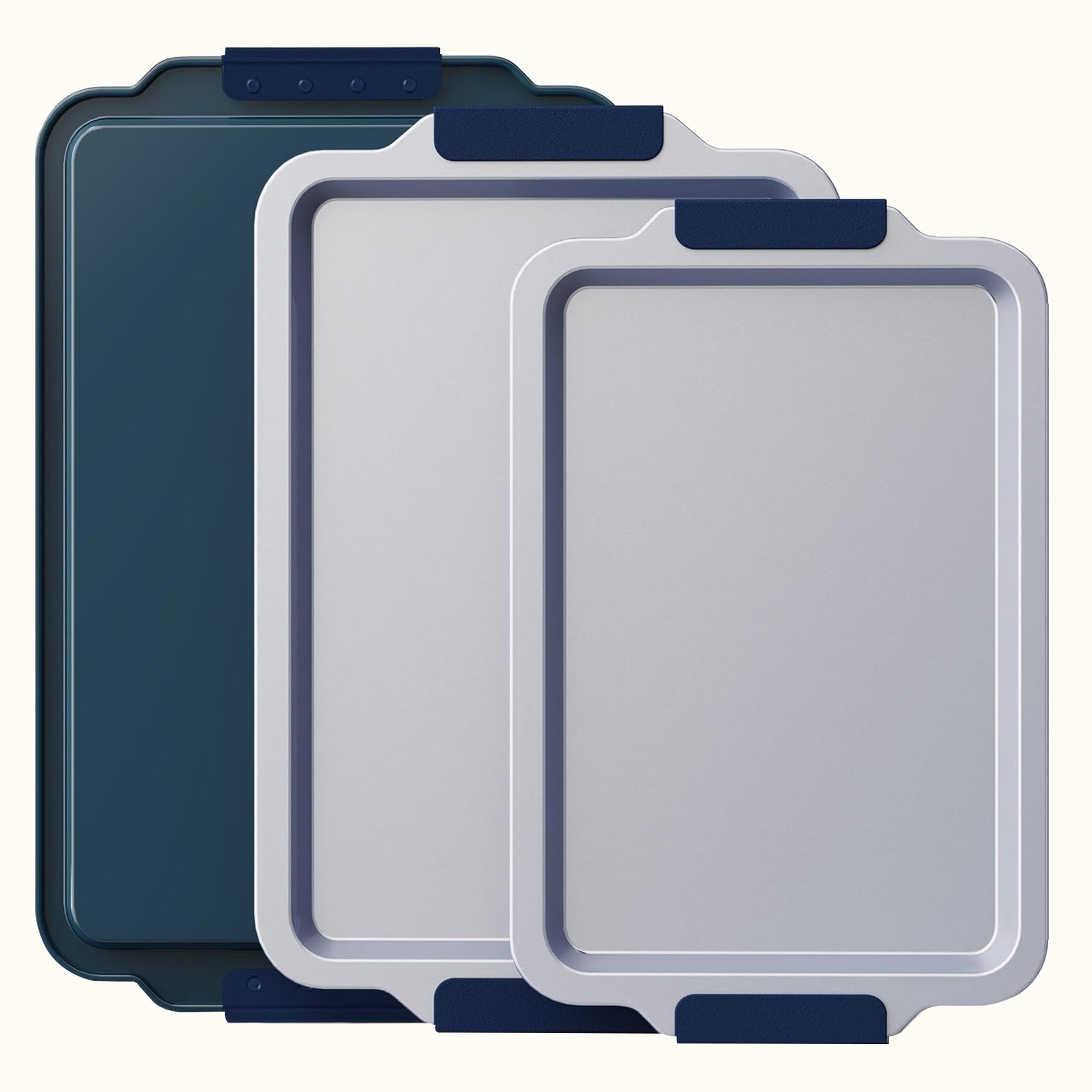 3-Piece Ceramic Nonstick Baking Sheet Set – Blue, Heavy Duty Aluminized Steel, Silicone Handles