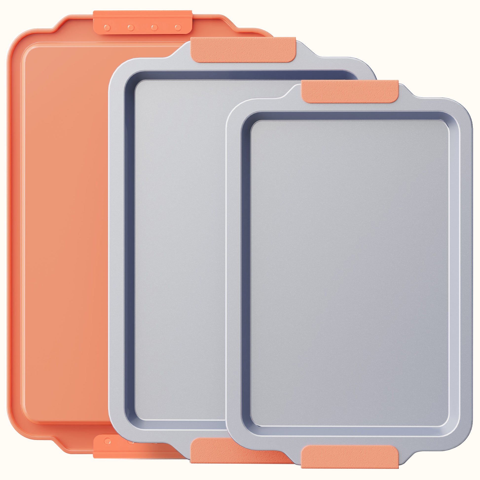 3-Piece Ceramic Nonstick Baking Sheet Set – Orange, Heavy Duty Aluminized Steel, Silicone Handles