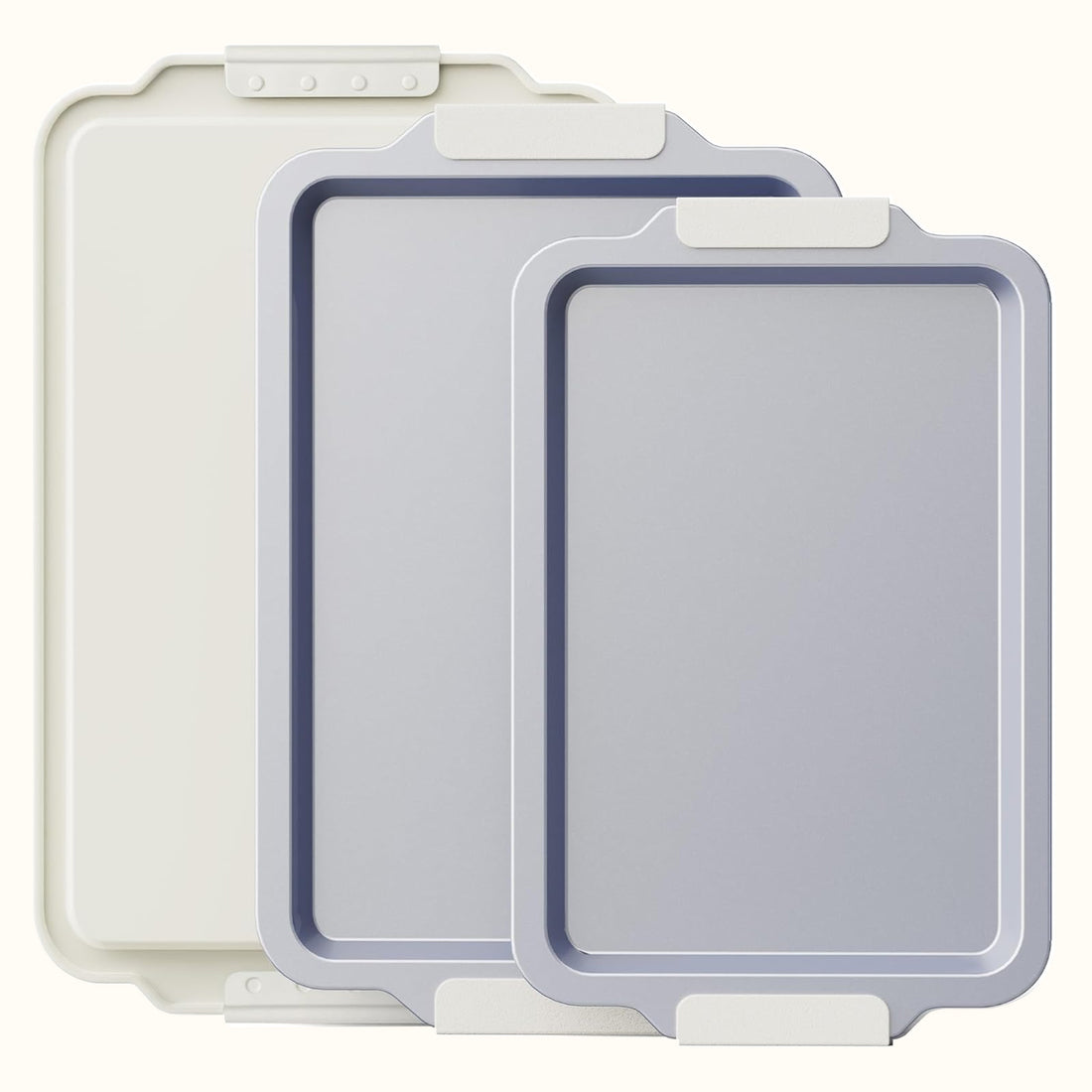 3-Piece Ceramic Nonstick Baking Sheet Set – White, Heavy Duty Aluminized Steel, Silicone Handles