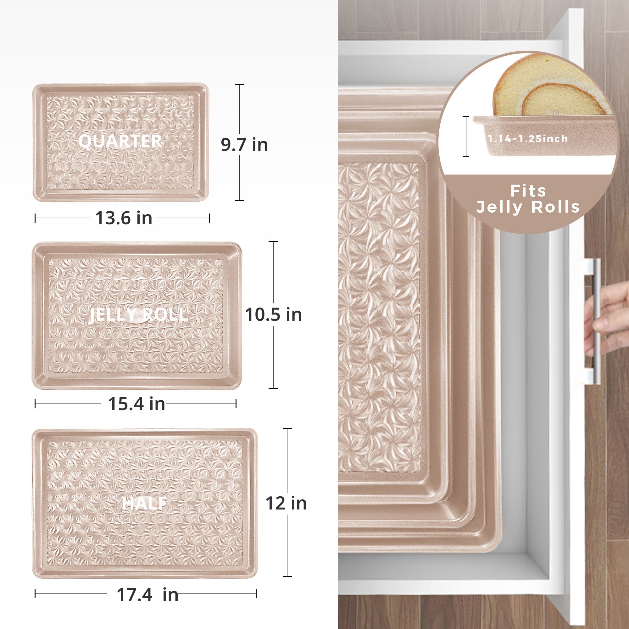 Floral Swirl Texture Nonstick Baking Sheet Set (3-Piece)