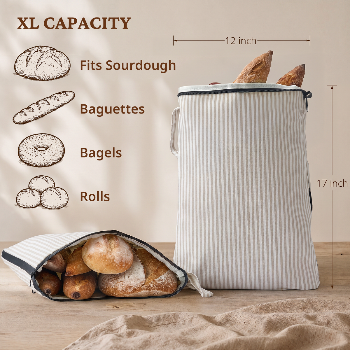 Beeswax Bread Bag with L-Shaped Zipper (2-Pack)