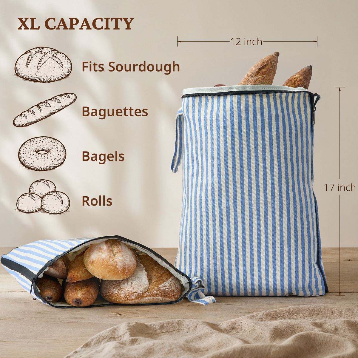 Beeswax Bread Bag with L-Shaped Zipper (2-Pack)