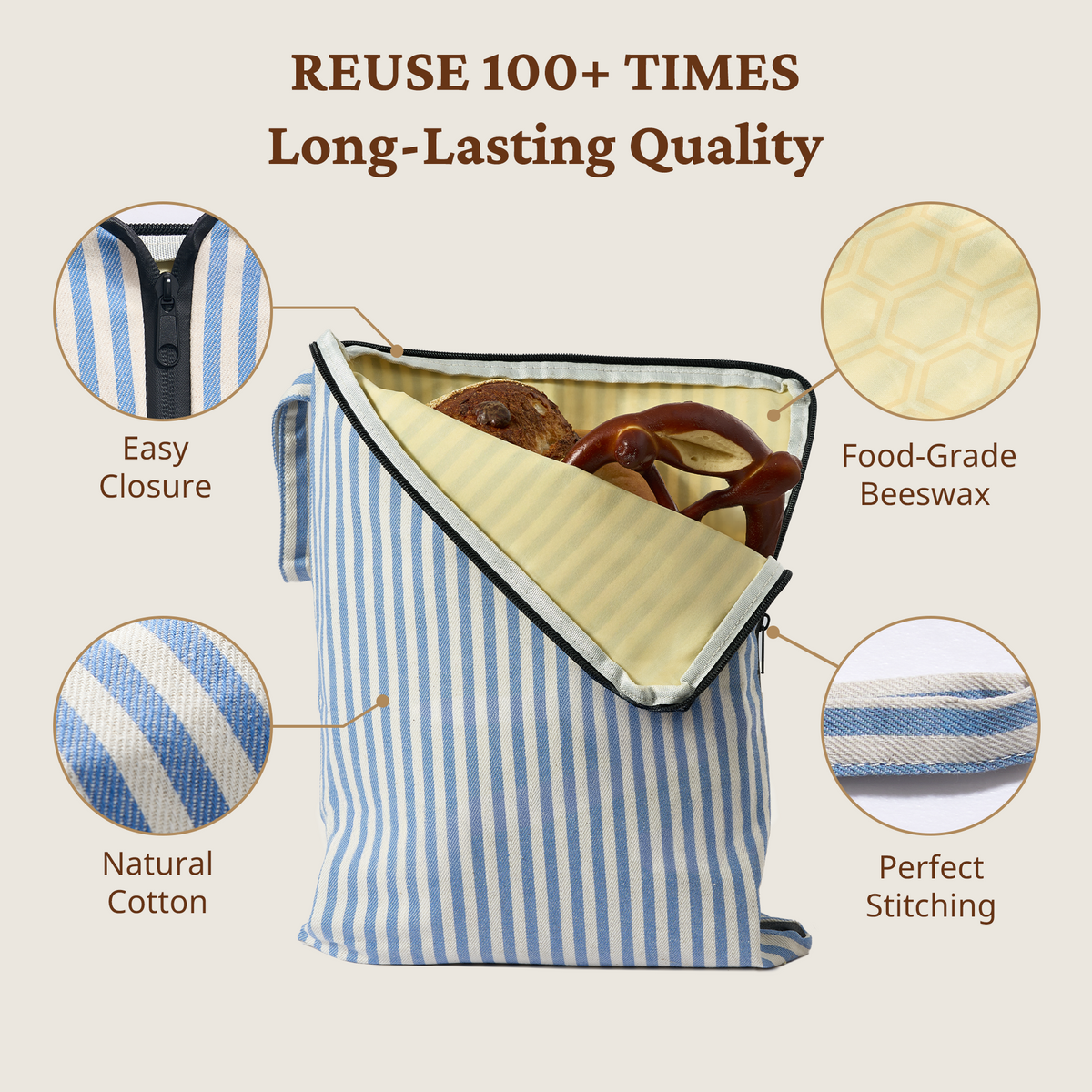 Beeswax Bread Bag with L-Shaped Zipper (2-Pack)