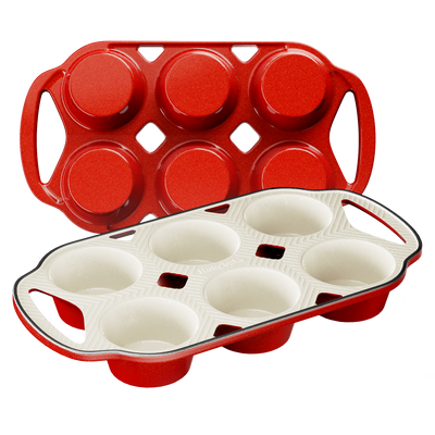 Enameled Cast Iron Muffin & Cupcake Pan with Handles 6-Cup (2-Pack)