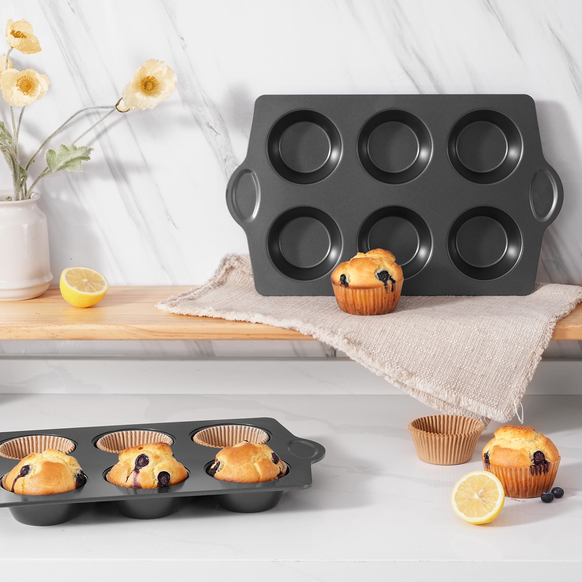 Nonstick Jumbo Muffin Pan, 6-Cup (2-Pack) with Cupcake Liner (120-Pack)