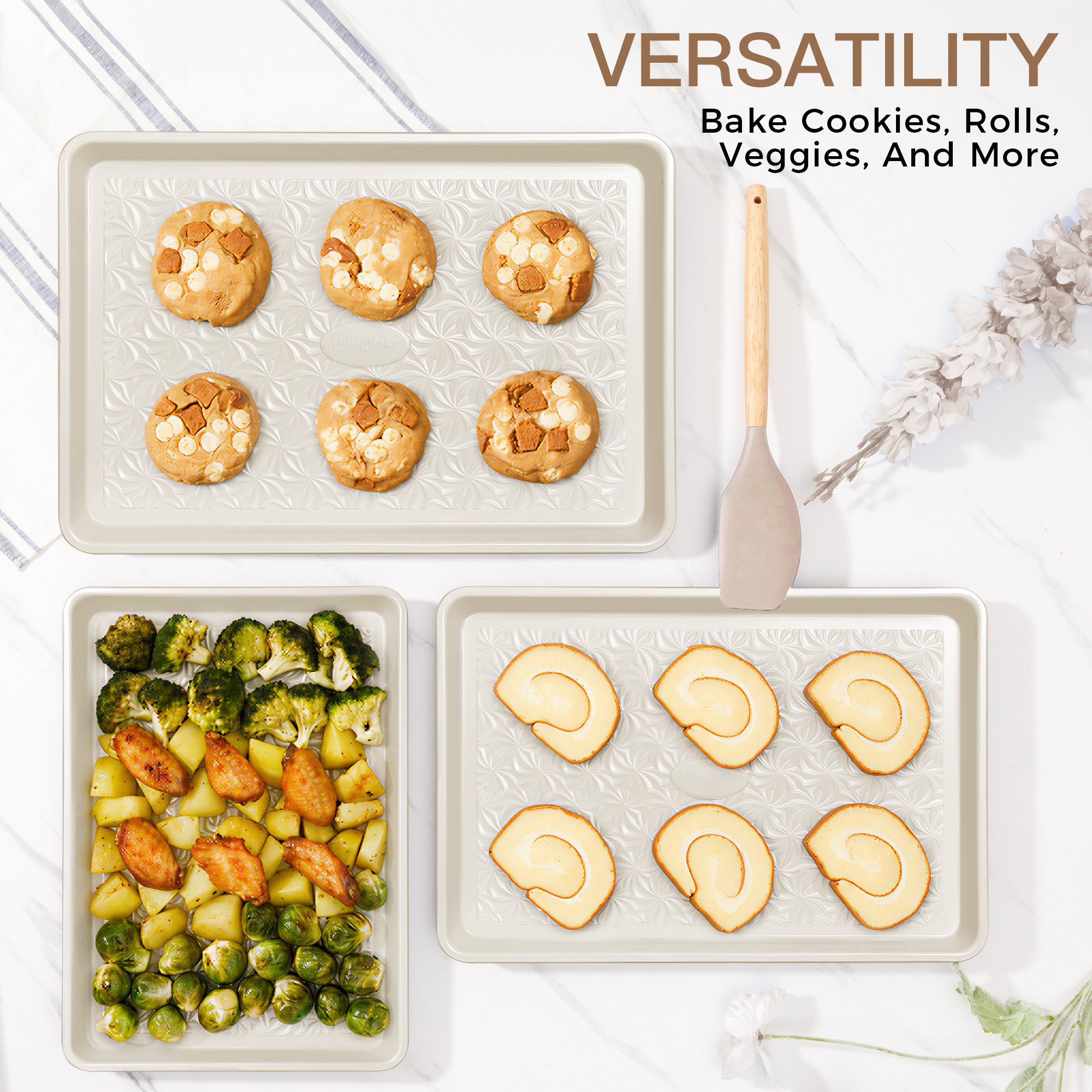 Floral Swirl Texture Nonstick Baking Sheet Set (3-Piece)