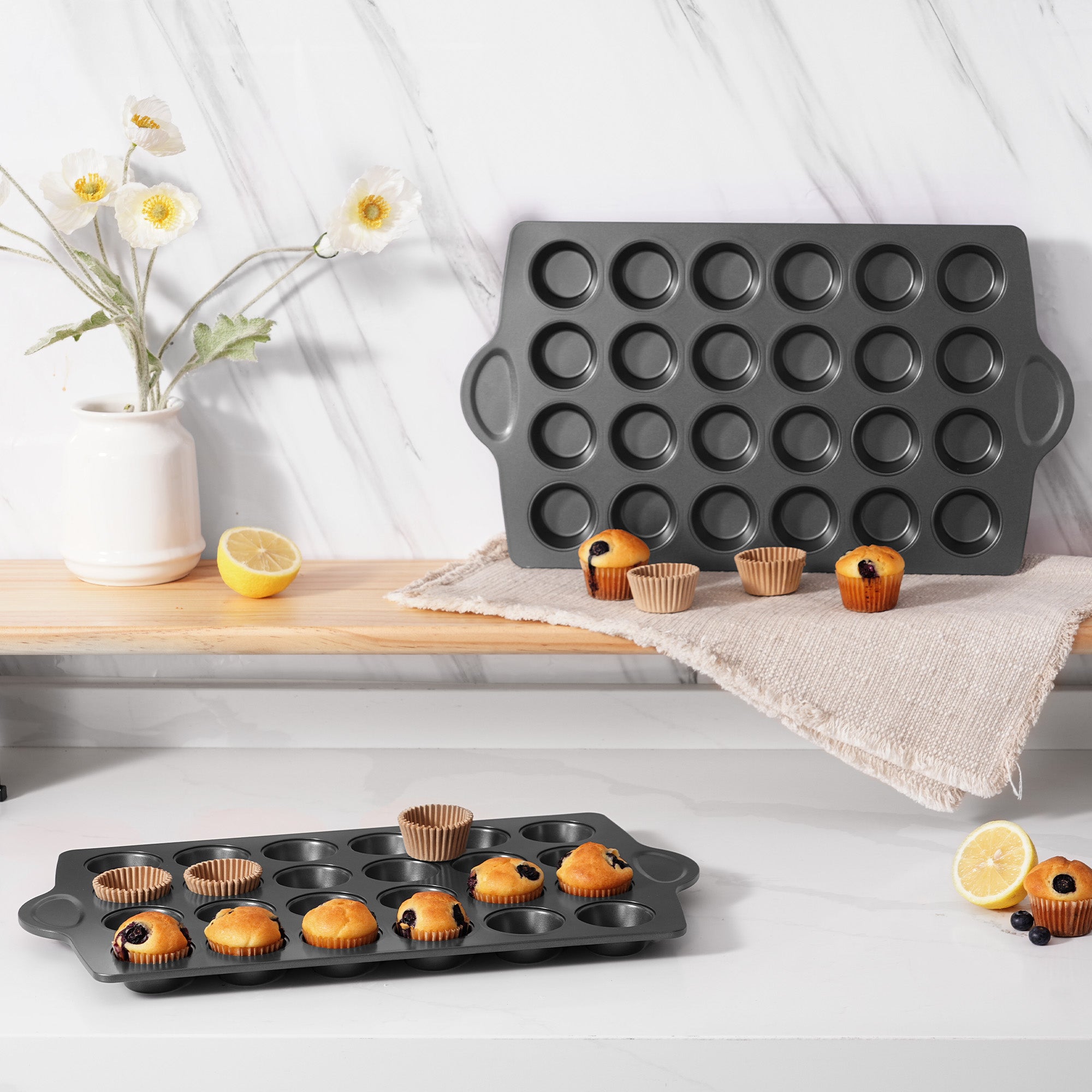 Nonstick Mini Muffin Pan, 24-Cup (2-Pack) with Cupcake Liner (240-Pack)
