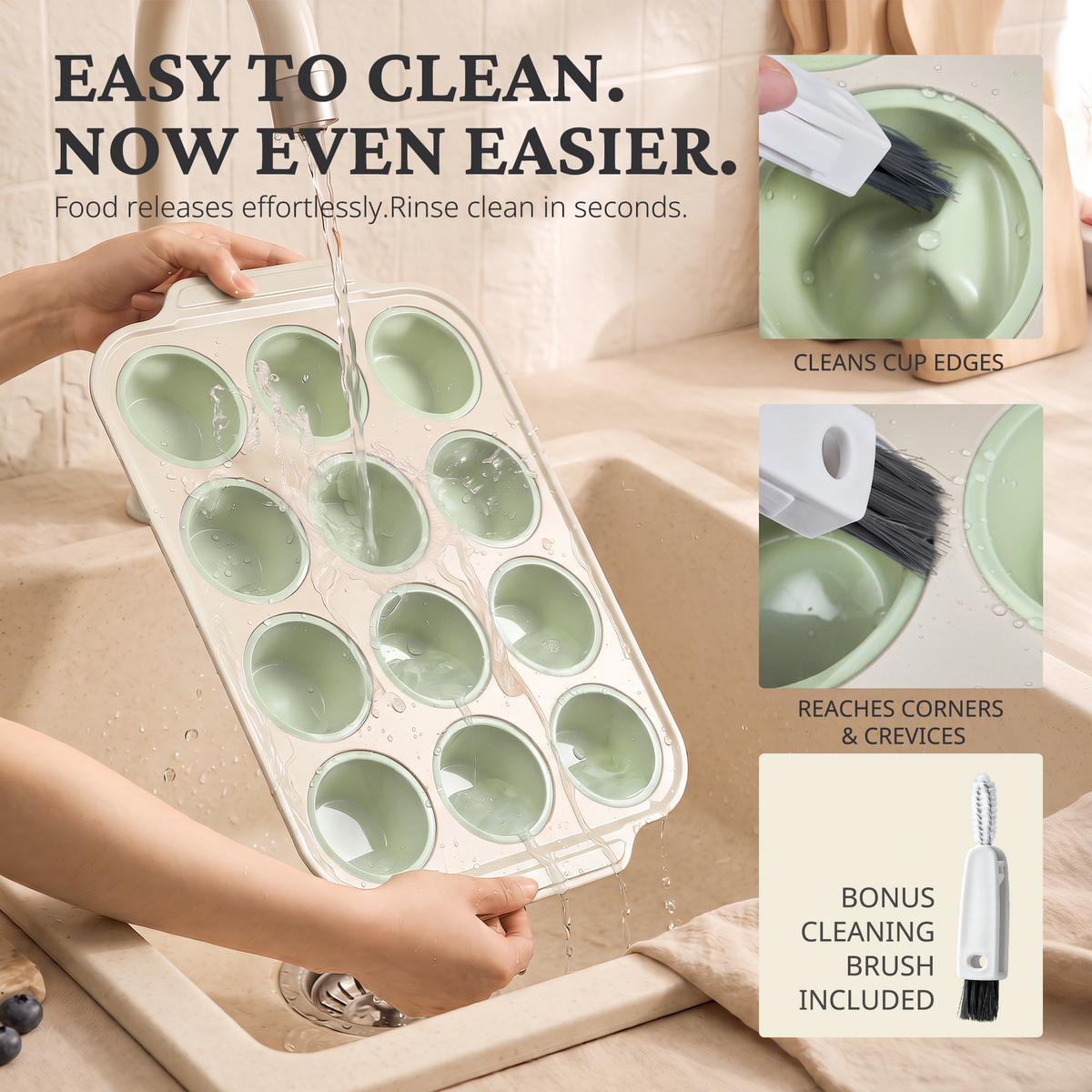Silicone Standard Muffin Pan with Warm Oat Carbon Steel Frame, 12-Cup