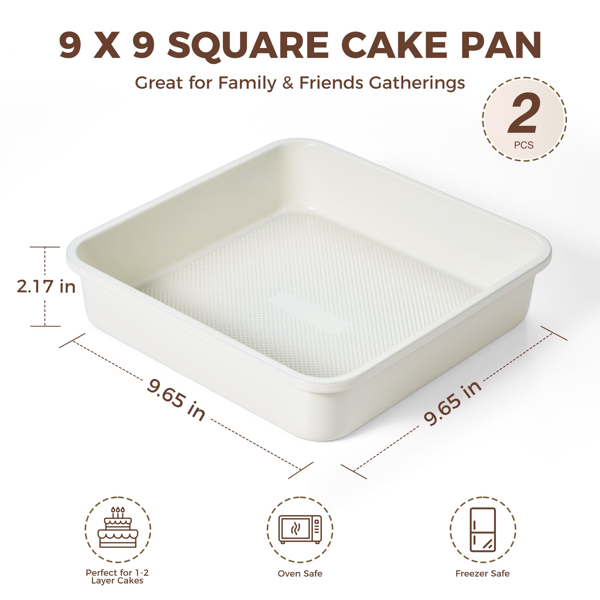 Diamond Texture Ceramic Nonstick Square Cake Pan, 9x9(2-Pack)