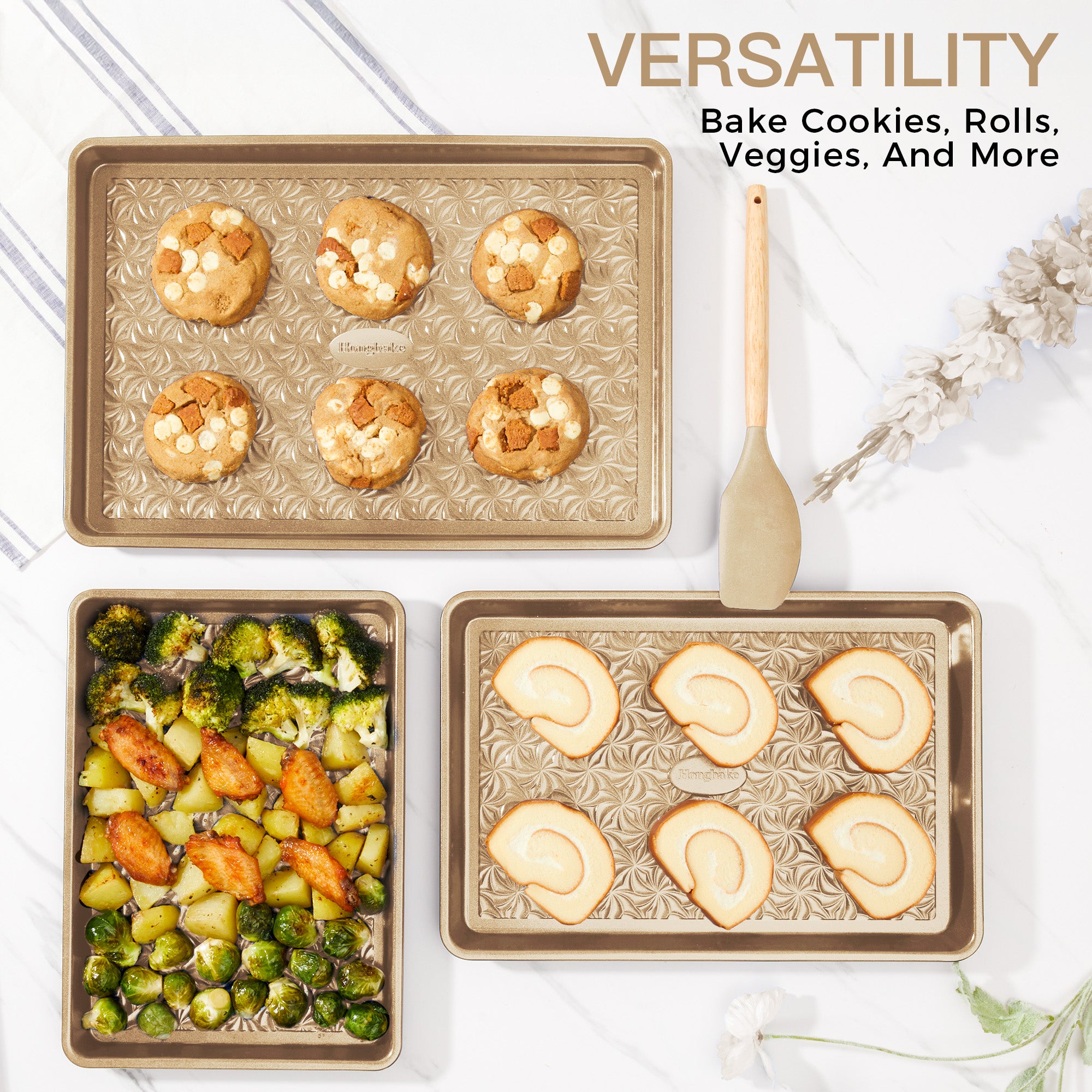 Floral Swirl Texture Nonstick Baking Sheet Set (3-Piece)
