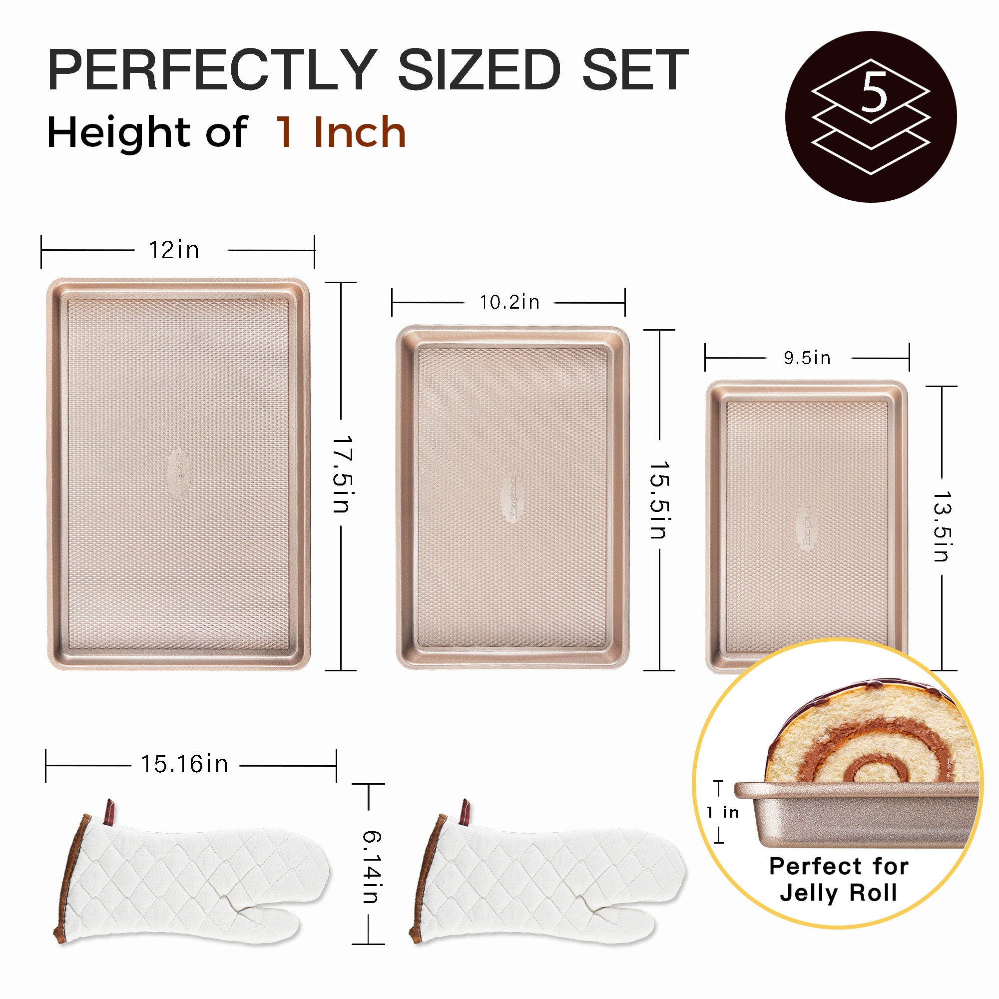 Diamond Texture Nonstick Baking Sheet Set (3-Piece) With Oven Mitts