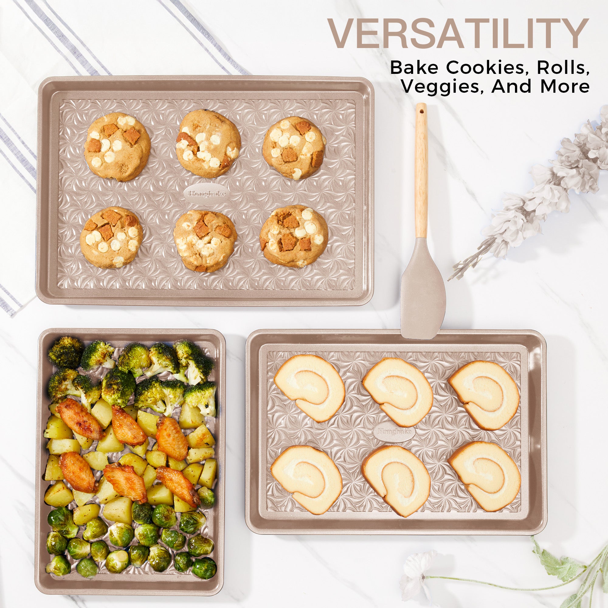 Floral Swirl Texture Nonstick Baking Sheet Set (3-Piece)
